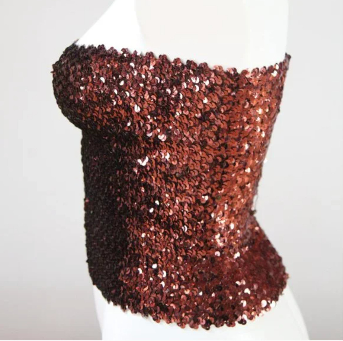 Vintage 1980&rsquo;s Copper Brown Disco Sequin Tube Top Crop Top Small