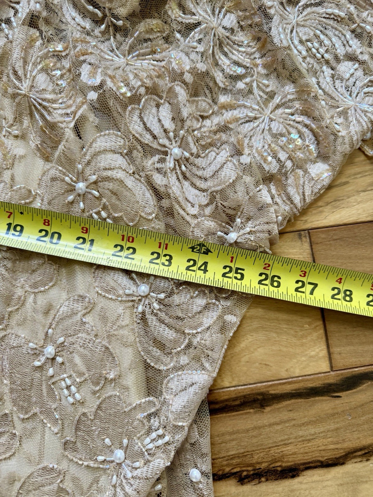 Vtg 80s CHAMPELLYSE Pure Silk Beaded Sequin Lace Tunic Dress M Drop Waist