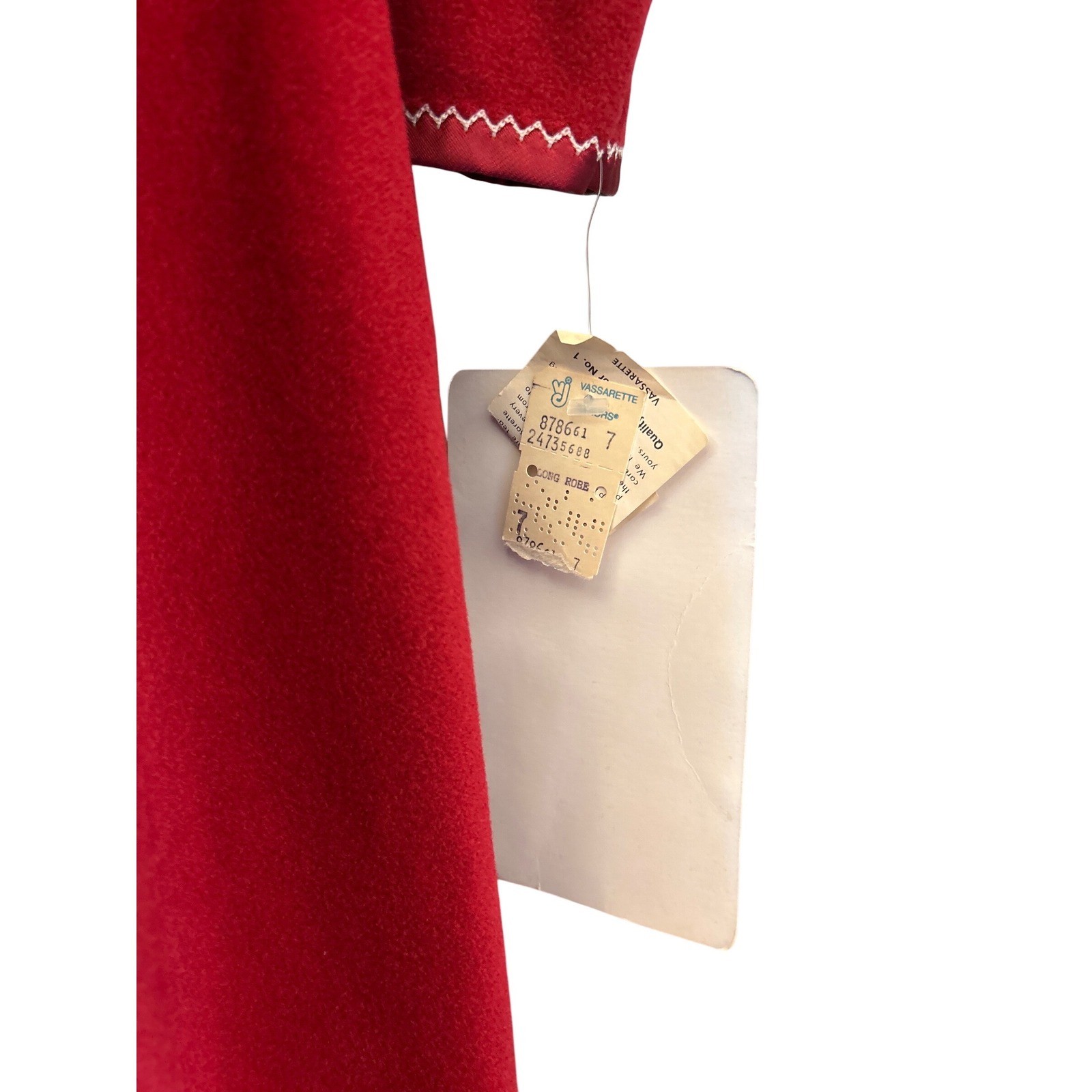 70s Deadstock Vassarette Juniors Long Robe Red Velvet Satin Chevron Regencycore