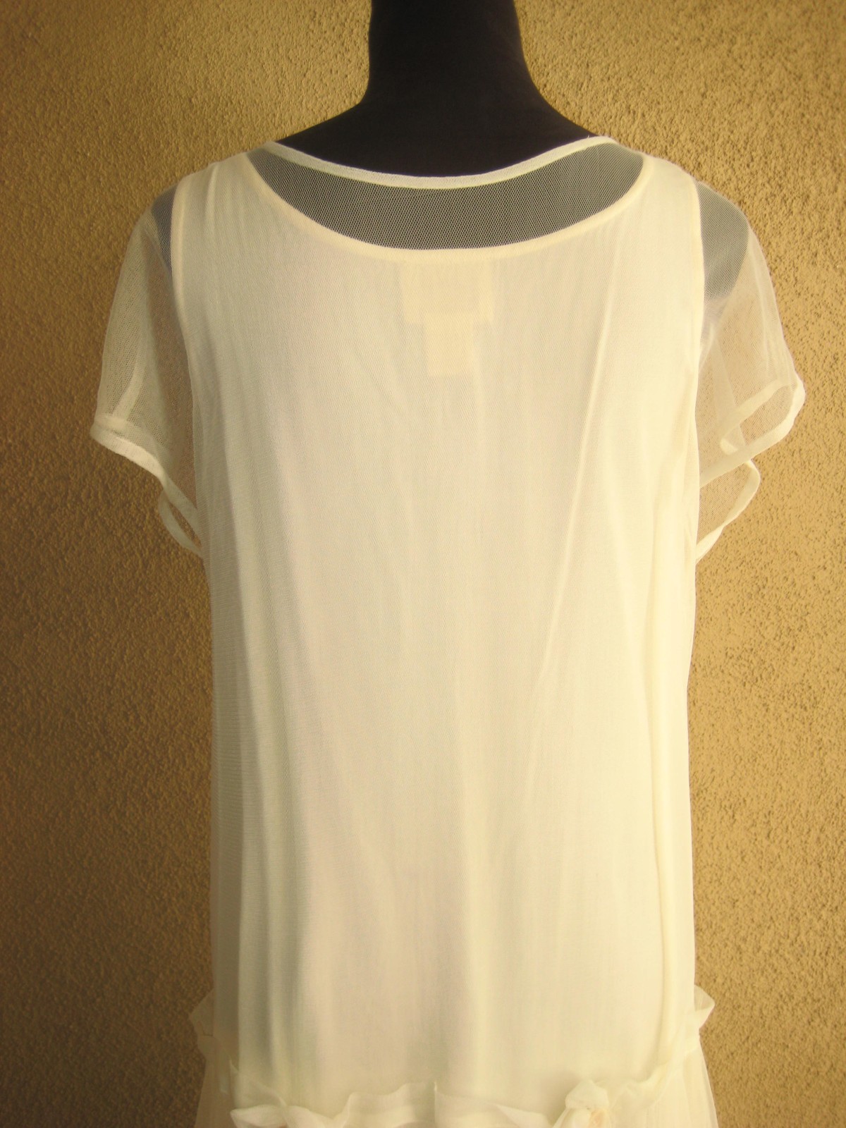 Vintage April Cornell ivory mesh overlay drop waist handkerchief hem dress M