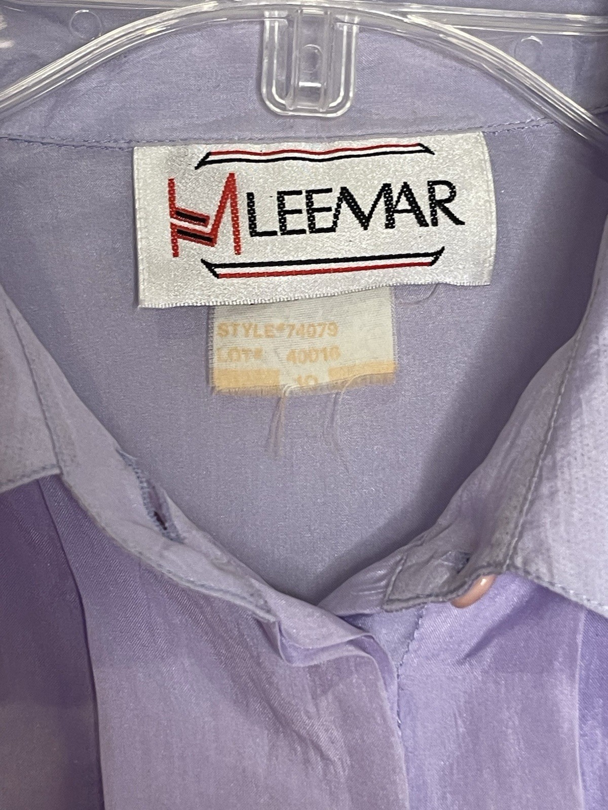 Vintage Lee Mar 100% Silk Blouse Medium Purple Lavendar Button Front Cottagecore