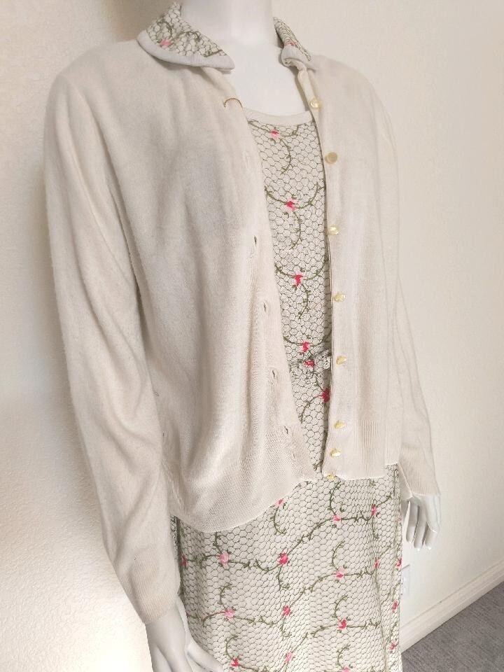 Vtg 1950s L&rsquo;Aiglon Designer Embroidered Dress-Sweater Set, Sz 8-10