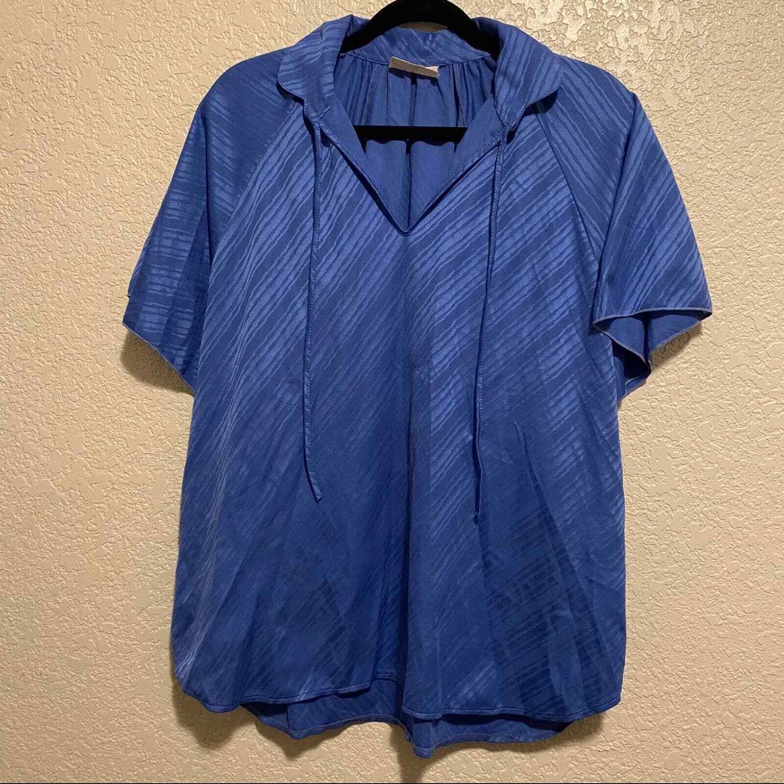 Vintage Beautiful 100% polyester blue On Blue Stripped blouse made in Singapore