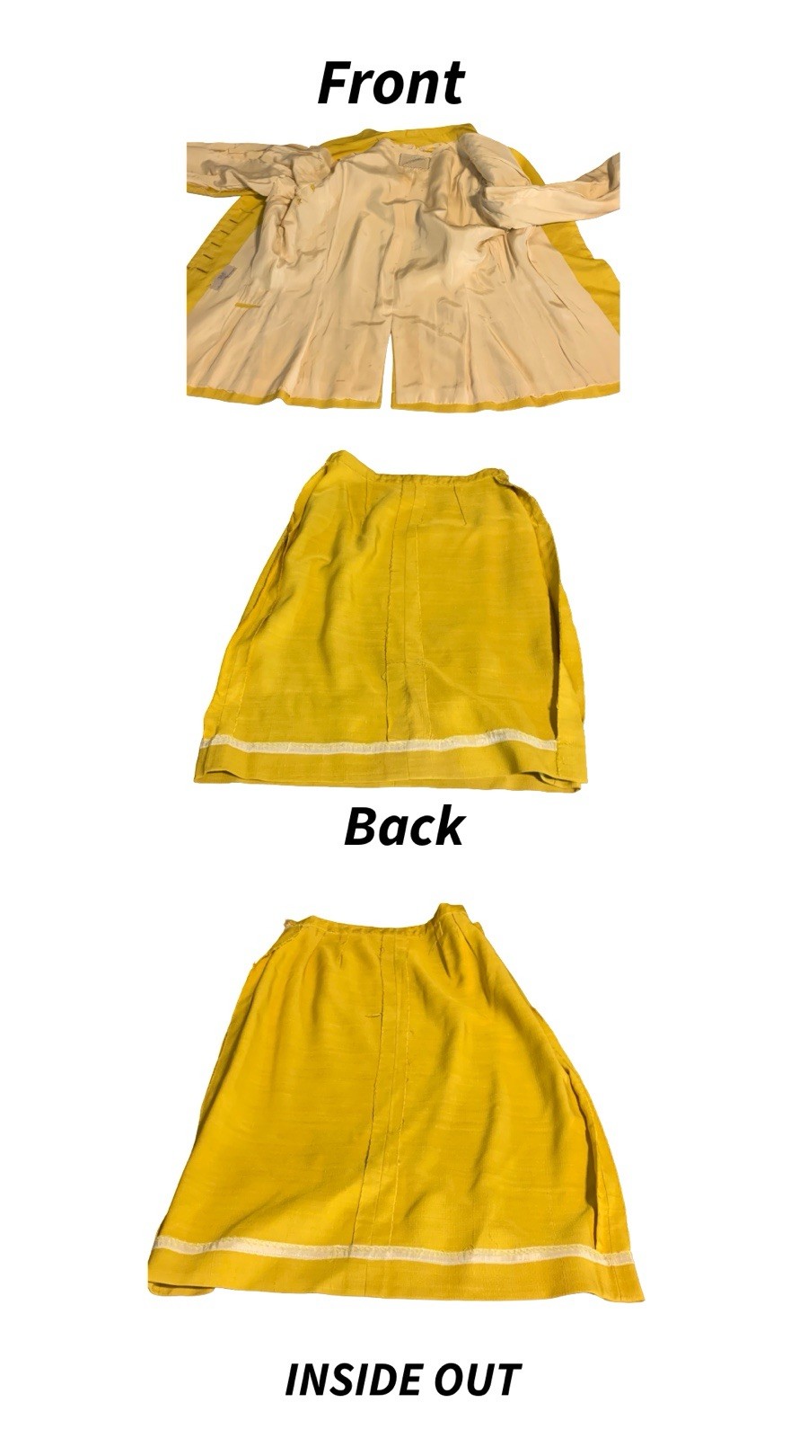 WOMEN&rsquo;S IRENE LENTZ VINTAGE 1950&rsquo;S YELLOW SILK BLEND SKIRT SUIT SIZE S
