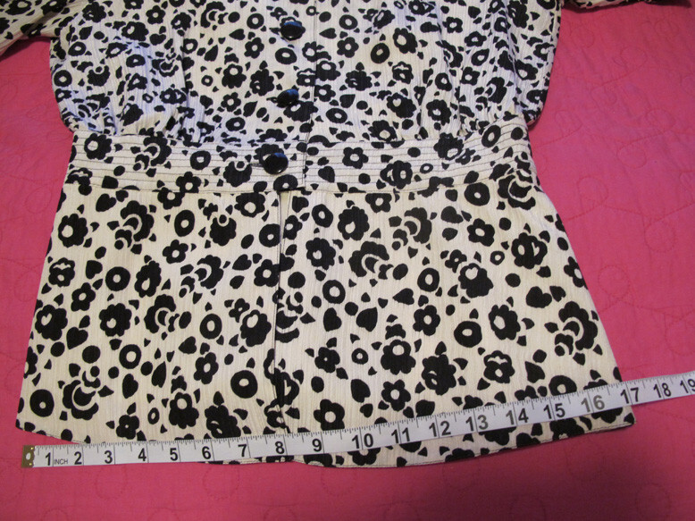 Louis Feraud Vintage 80s Silk Suit~Black White Top + Black skirt~Women 10~FREE H