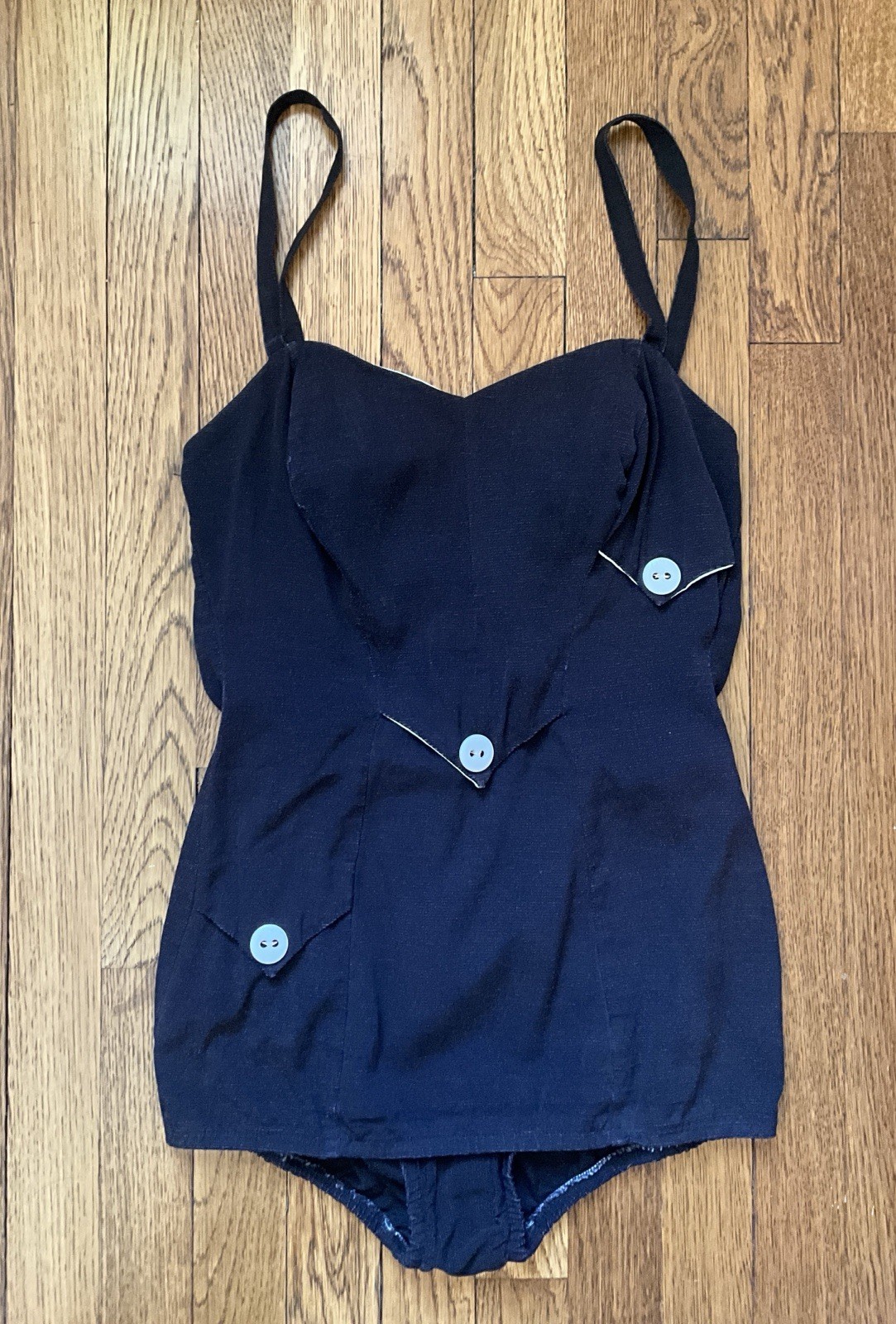 Vintage 1950&rsquo;s Catalina Black Bathing Suit Swmsuit with White Buttons