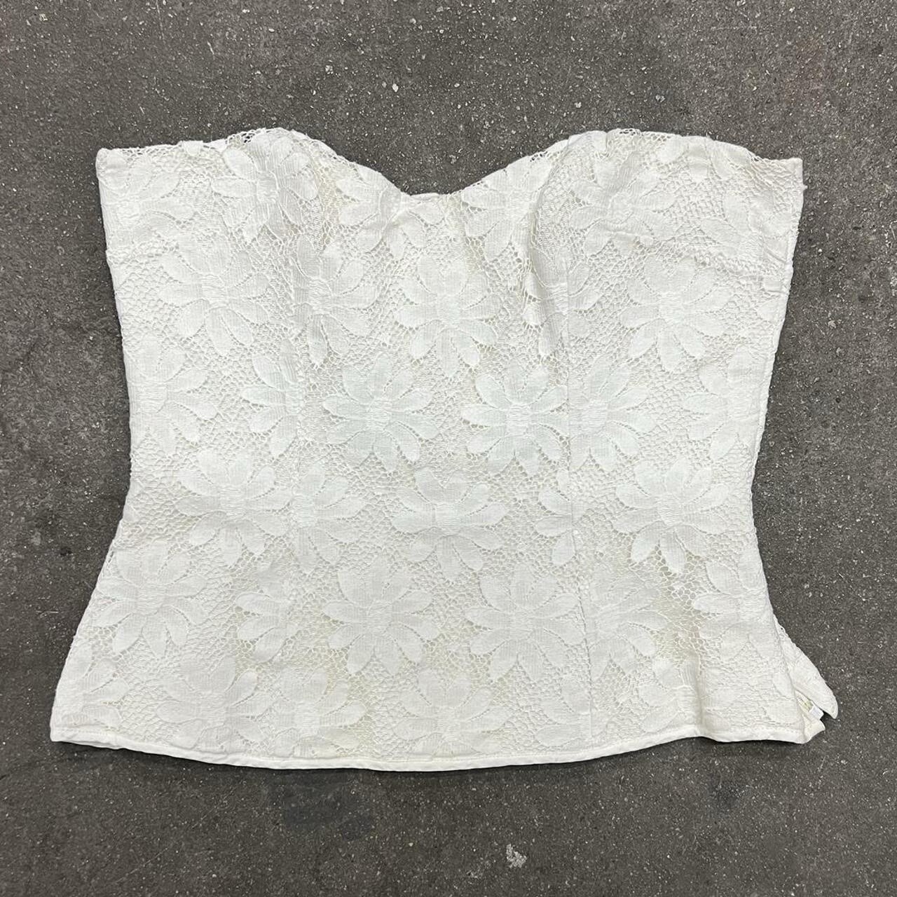 1980s 90s GUY LAROCHE white lace boned corset bustier top size medium-large