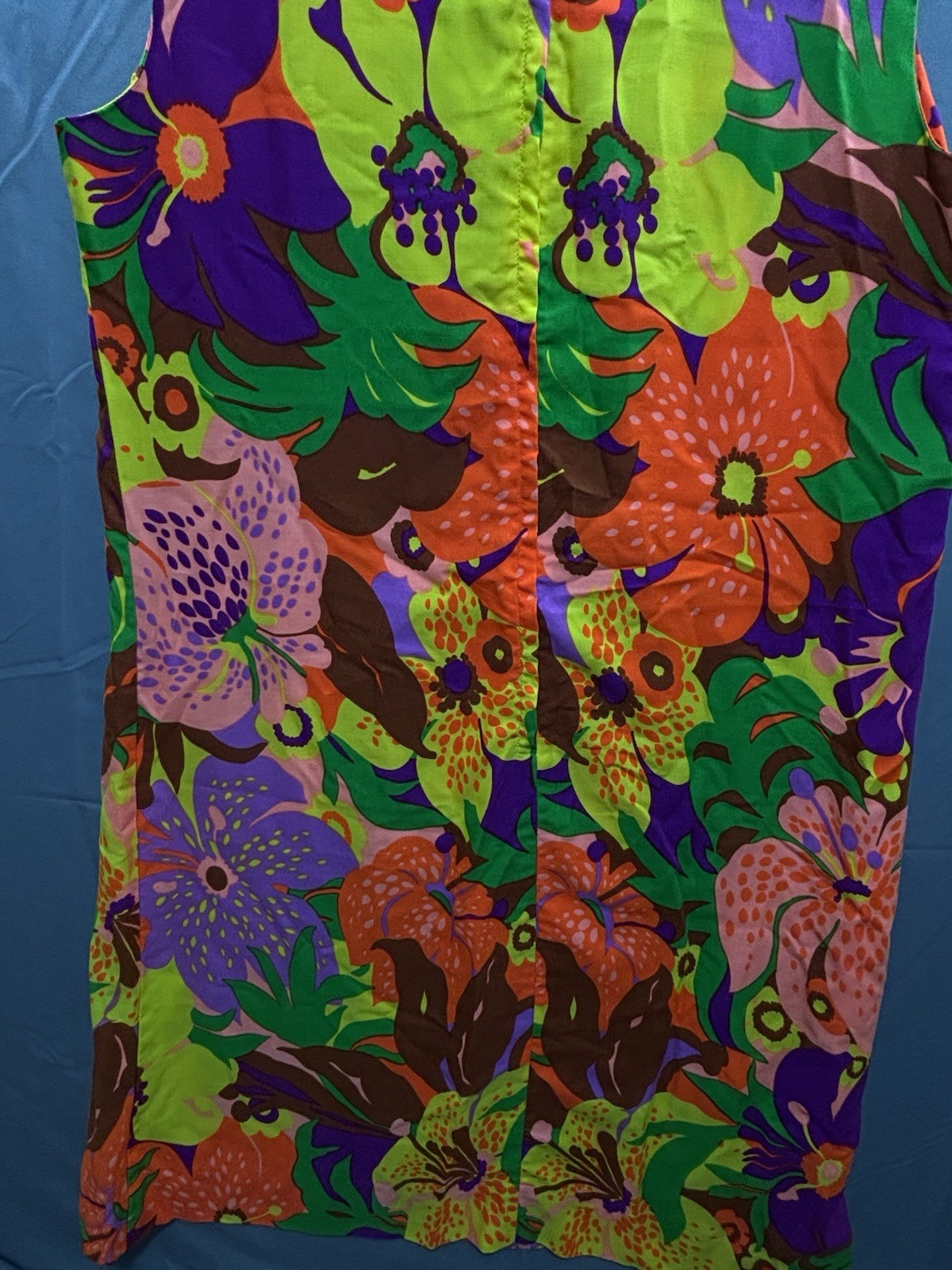 Vintage Sun Fashions of Hawaii Floral Dress Woven Cotton Bold Flowers Sleeveless
