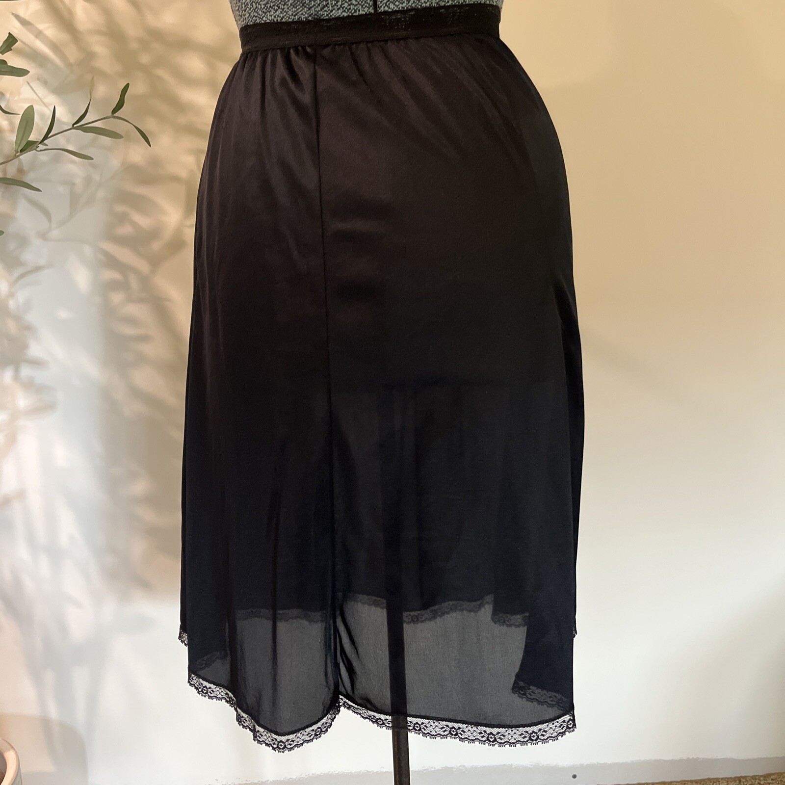 Vintage Powers Model Black Rayon Half Slip w Lace Size Small 23 In Long