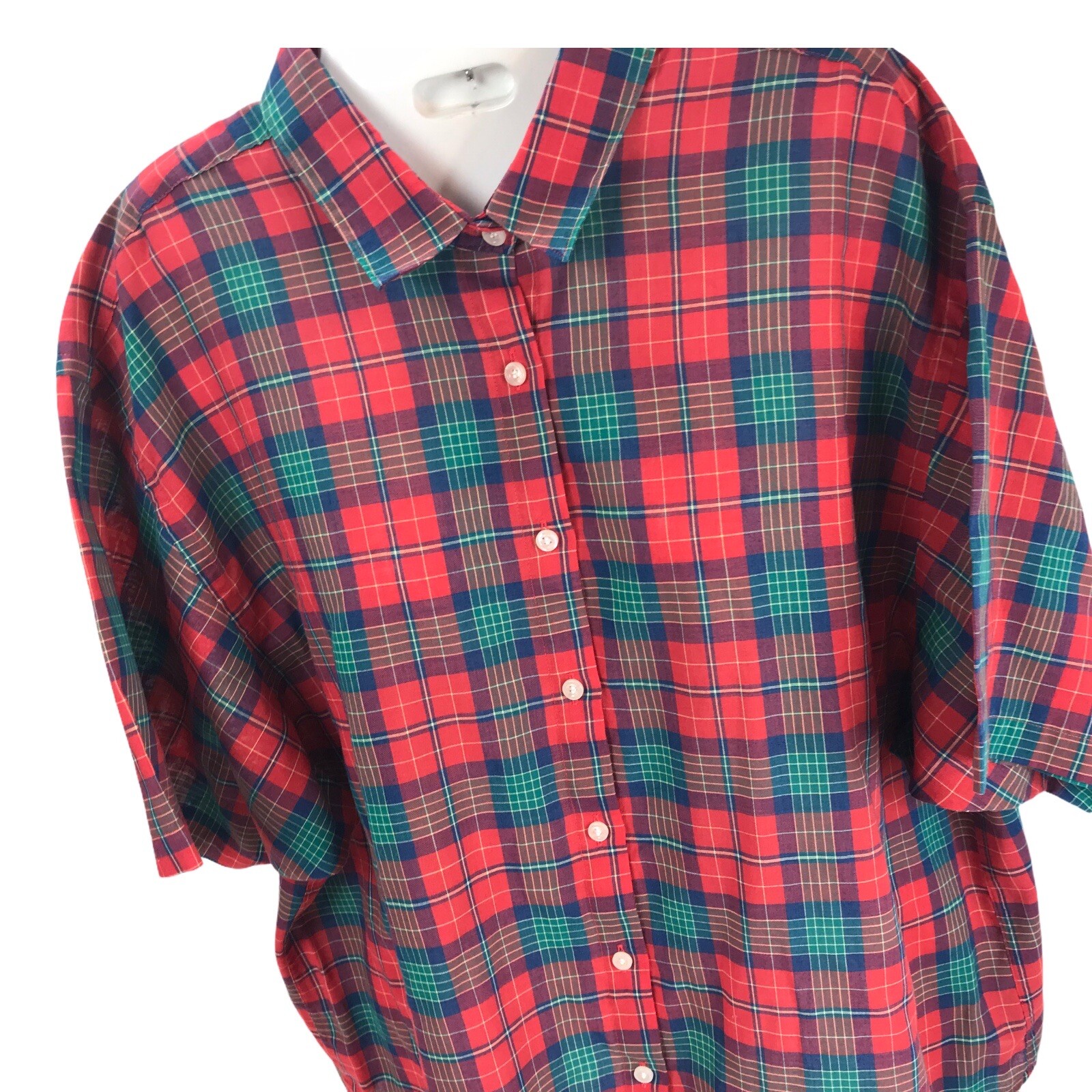 Vintage Blouse The Fox Collection Plaid Button Top Plus Sz 44 Red USA grunge