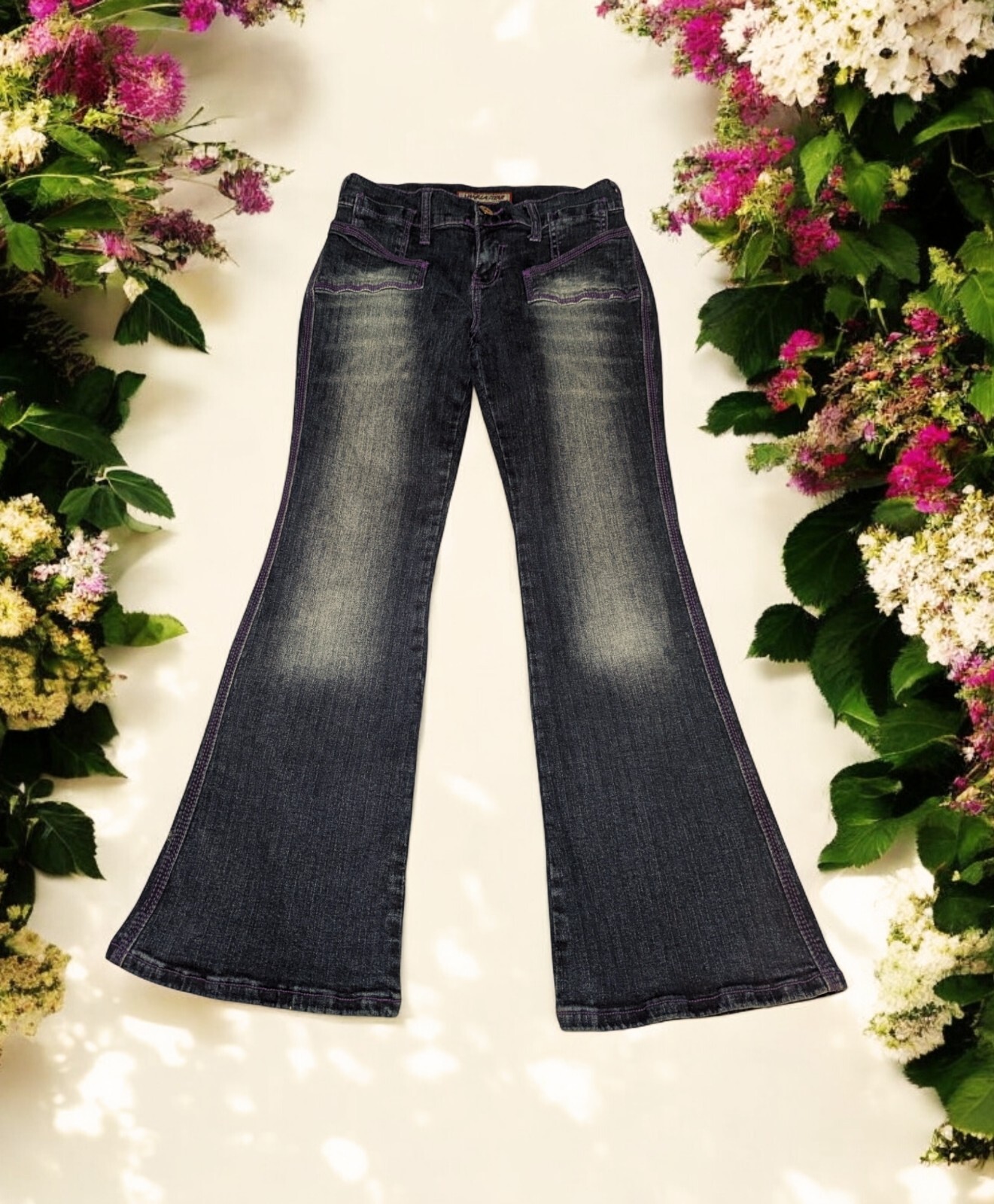 VANILLA STAR Purple STITCHED Low Rise Blue Jeans COOL DENIM Junior&rsquo;s 5 ALTERED