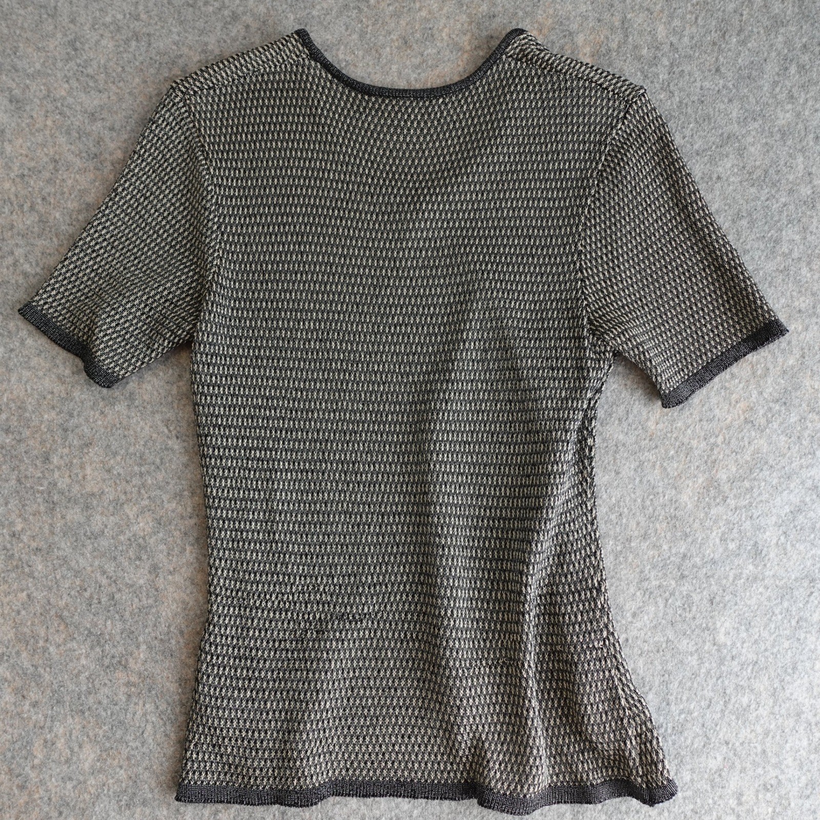 Vintage 90s Emanuel Ungaro Top M Black Metallic Knit T Shirt Mesh Net Grunge