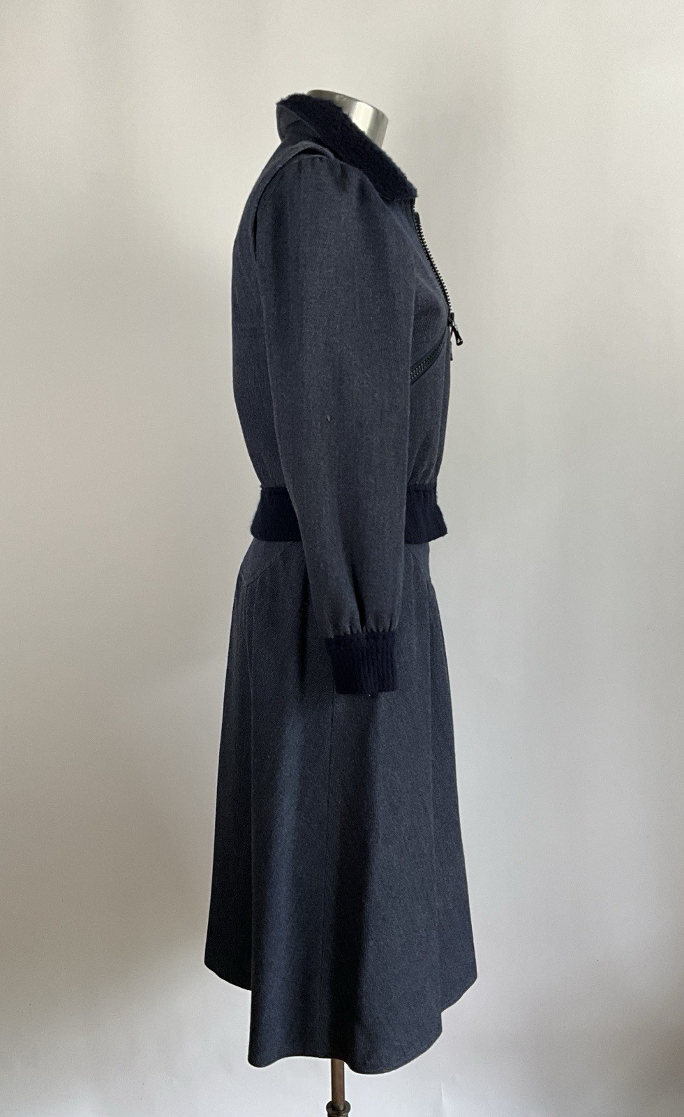 Vintage c.1970 Courreges Hyperbole Bomber Jacket and Skirt with Faux Shearling