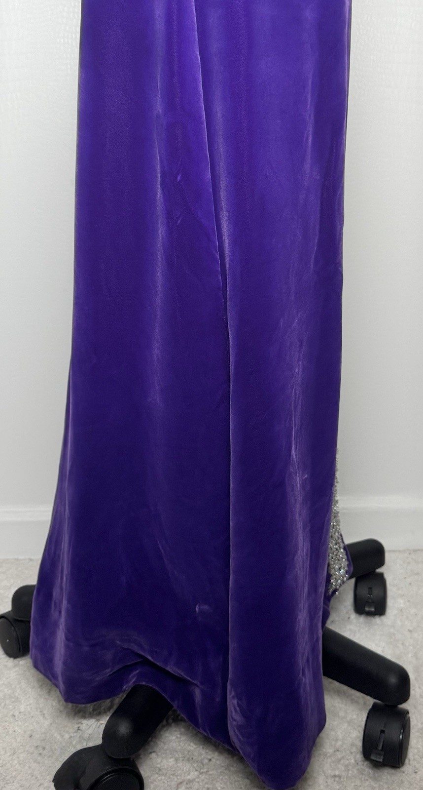 Vintage Purple Velvet Hostess Gown Silver Trim Maxi Caftan Stage Dress
