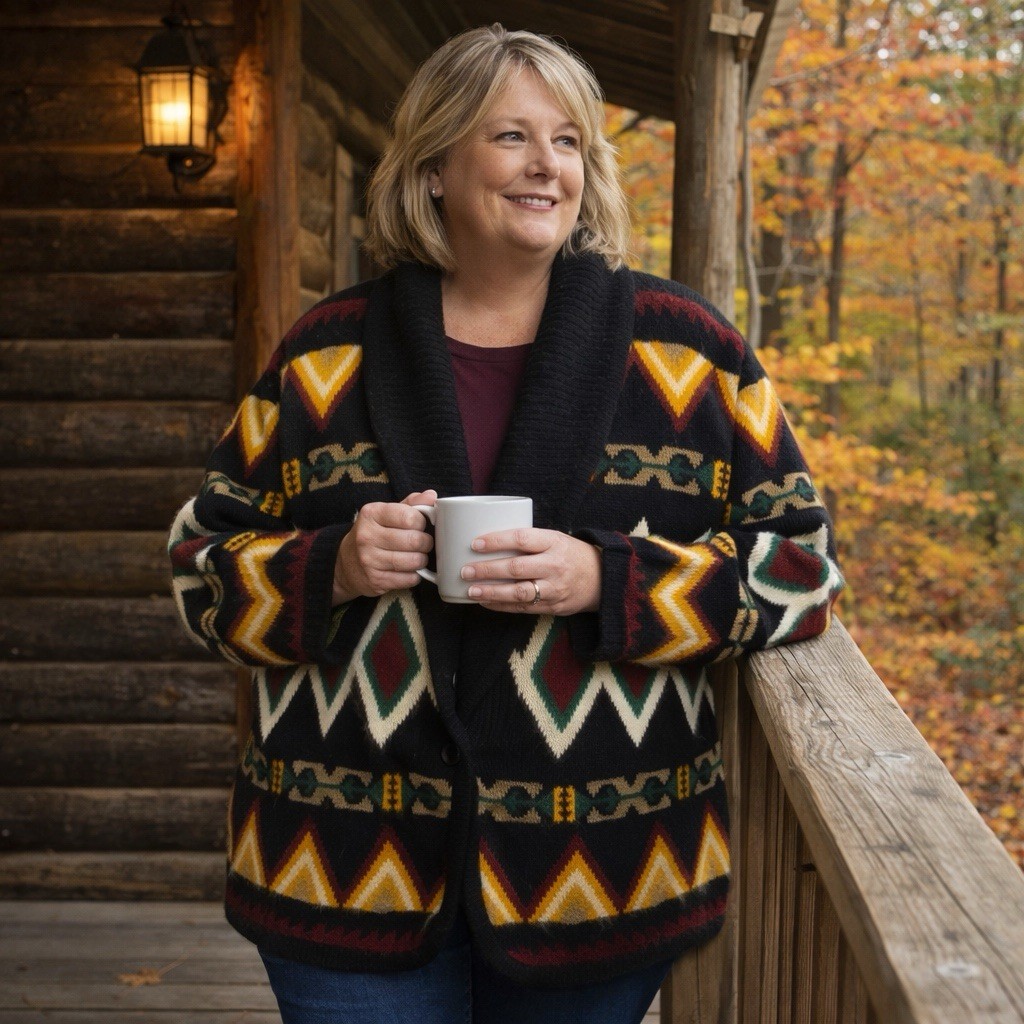 Vintage Rafaella Cardigan Sweater Women&rsquo;s 3XL Angora/Lambswool Blend Aztec Print