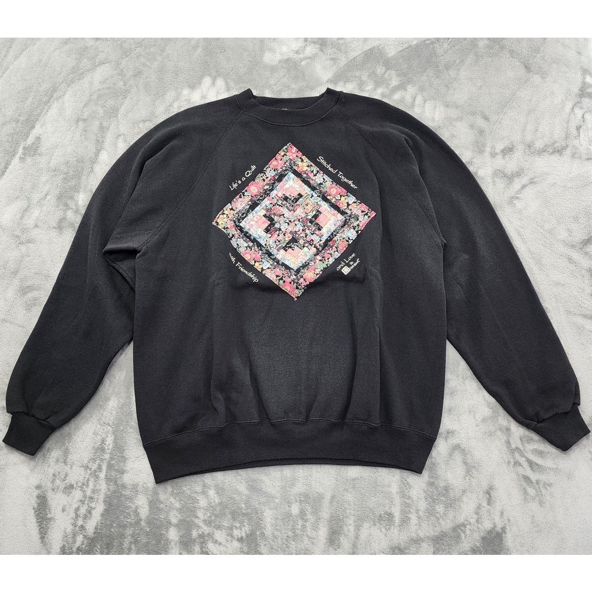 Vintage 90s Hanes Activewear Quilted Patchwork Sweatshirt Size XXLarge 2XL Black