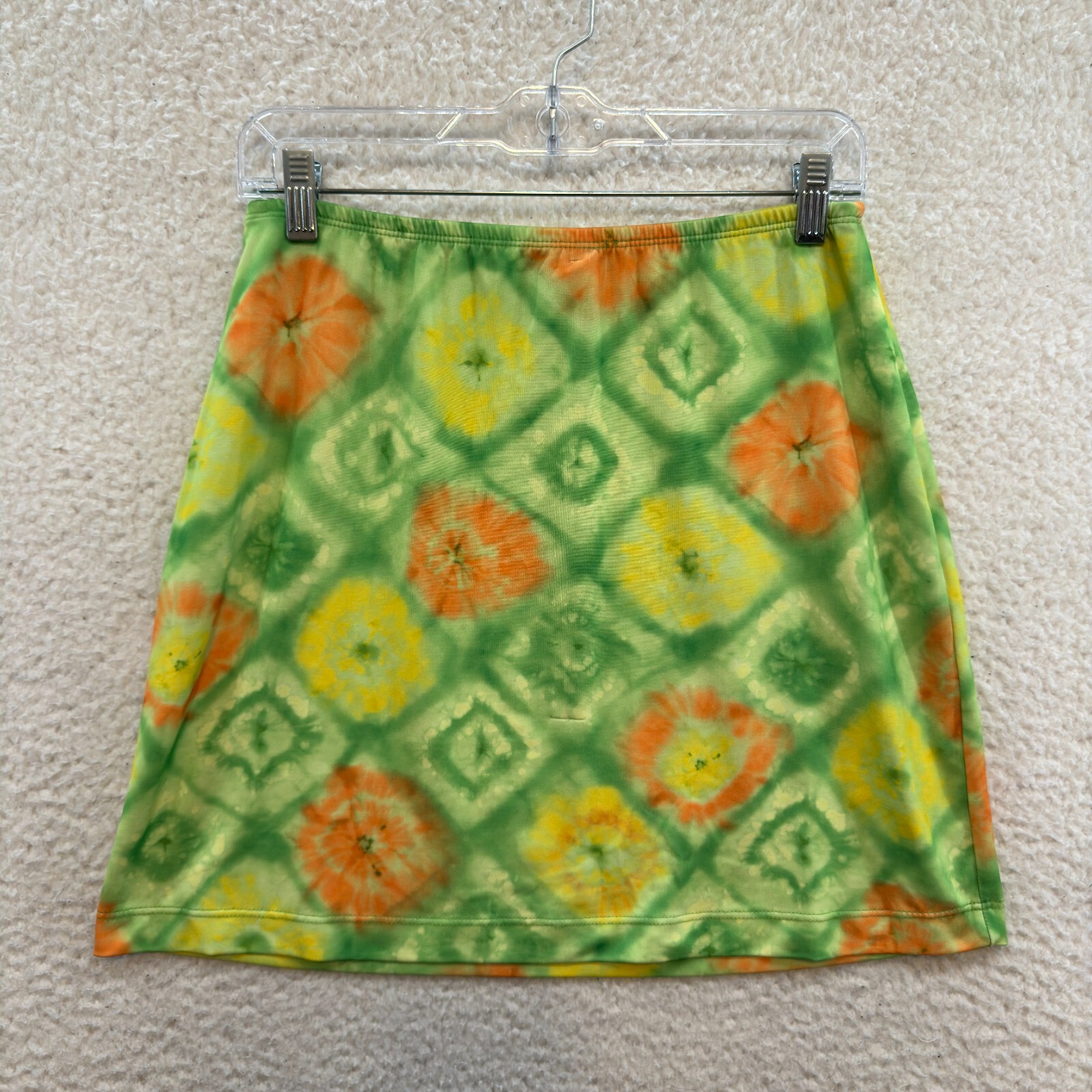 Y2K Vintage No Boundaries Mini Skirt 4 26 Small Green Slinky Stretch 70s Groovy