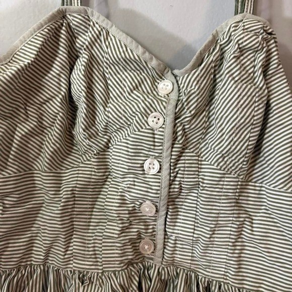 2000s American Eagle Olive Green Striped Sundress Cottagecore Smocked Back sz 2