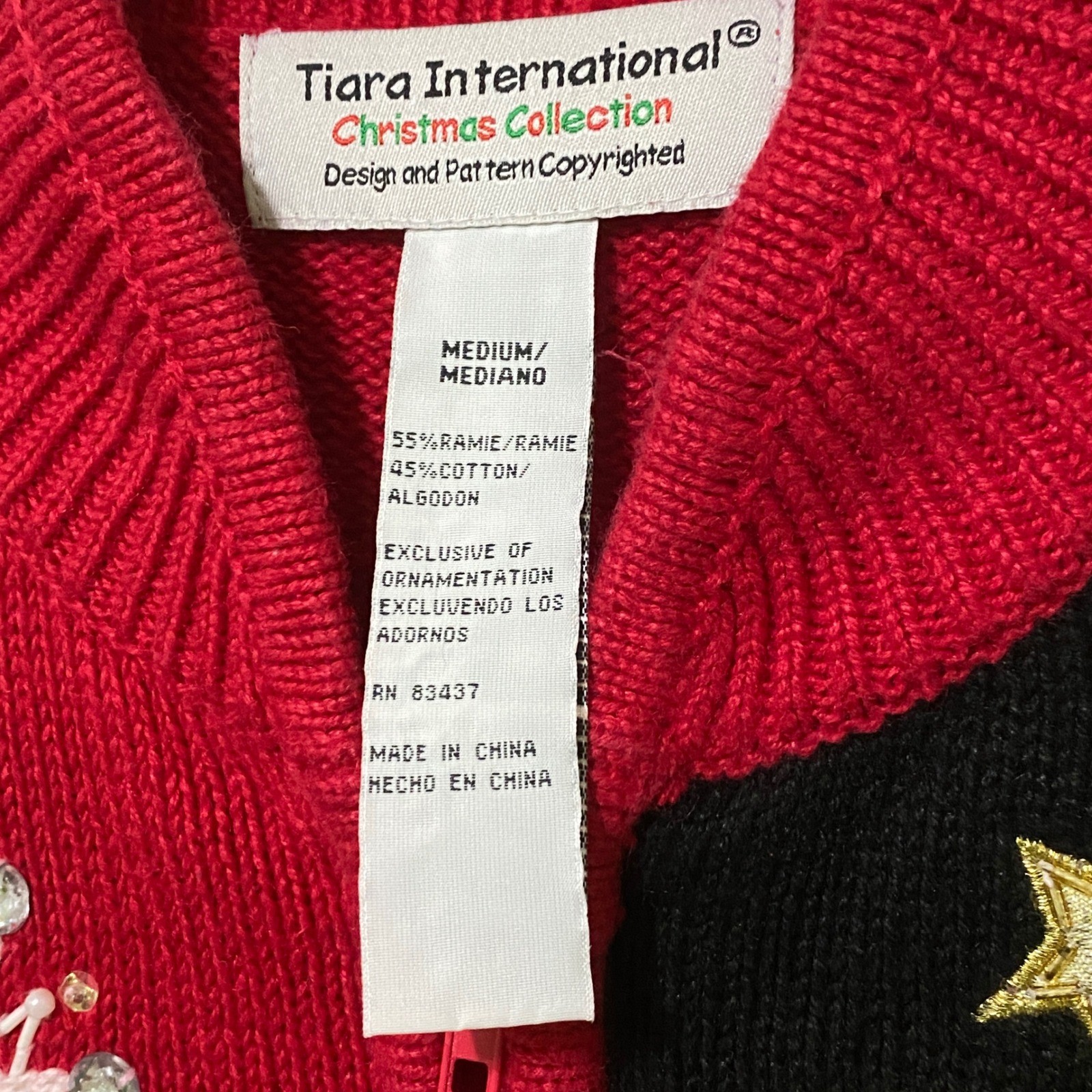 Embroidered Beaded Christmas Sweater Vtg 90s Y2K Zip Up M Red Kitschy Holiday