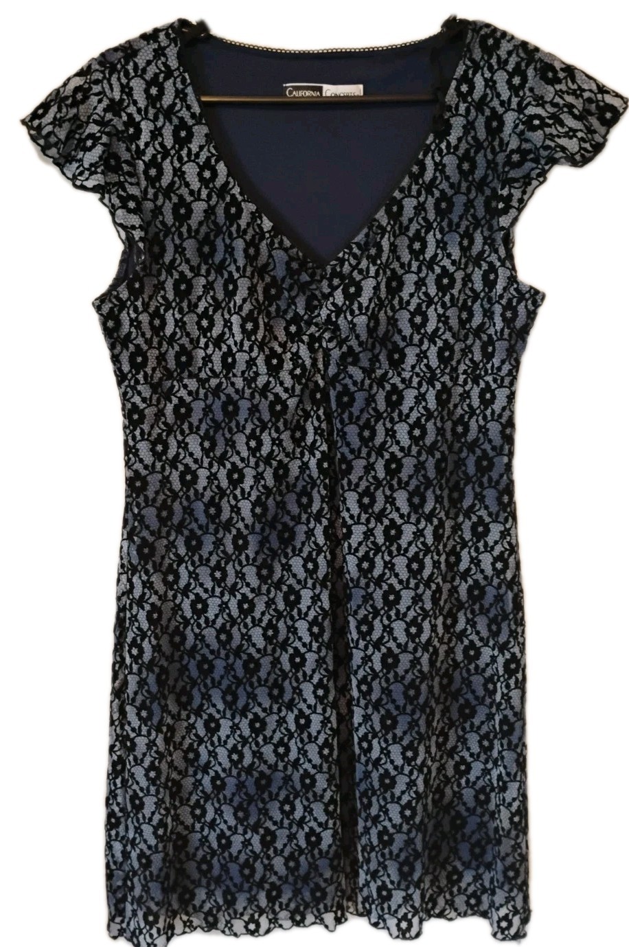 Vtg/ Midnite Blue W/ Black Over Lace Dress /Size M (Lovely!)