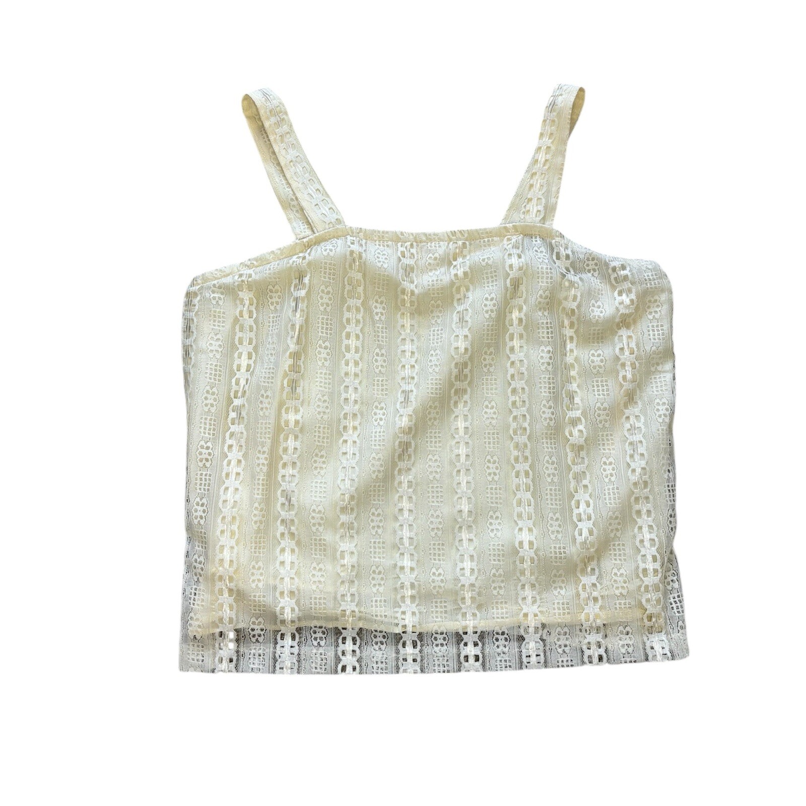 Vintage 70s Boho Romantic Prairiecore Cream Lace Tank and Cardigan Set XL/XXL