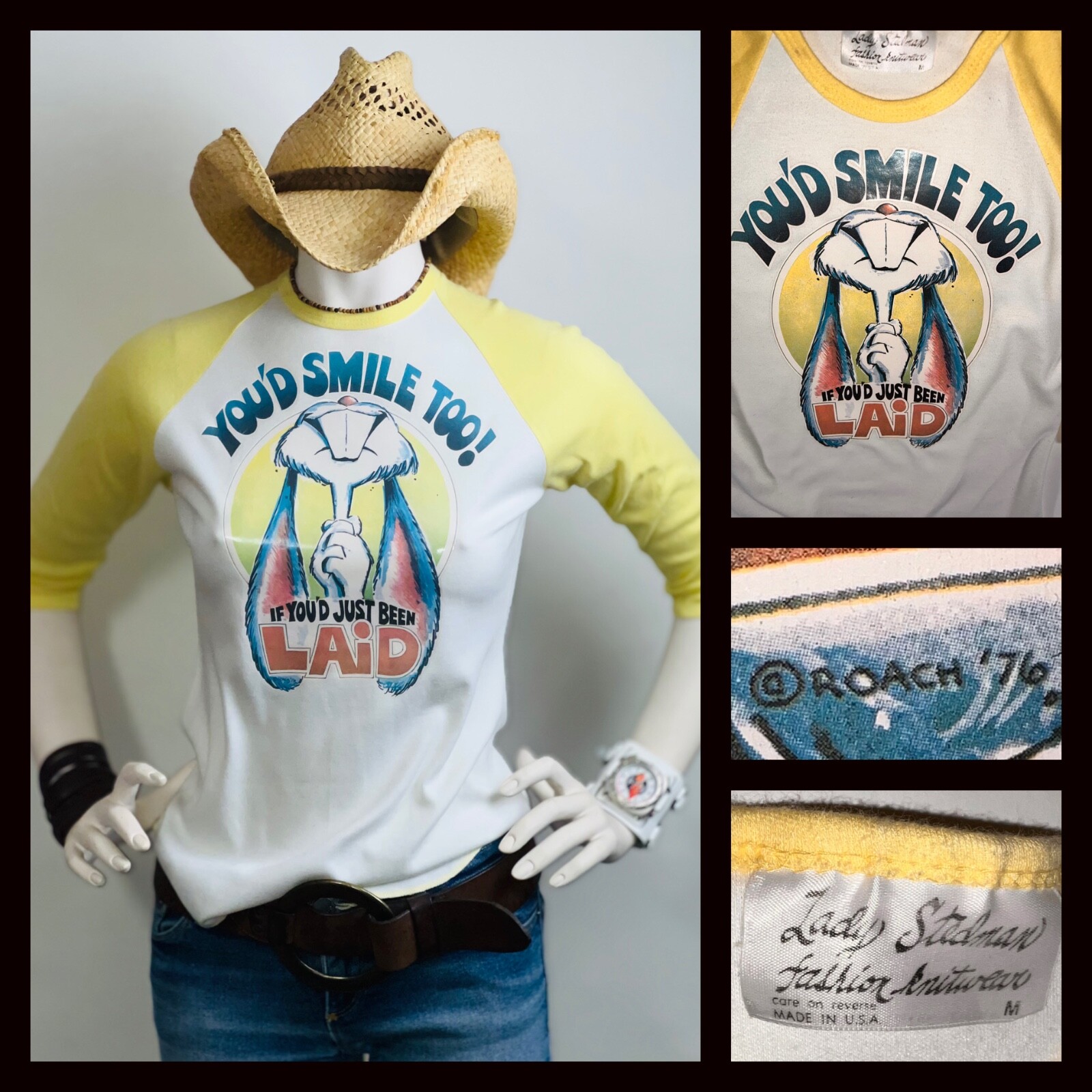 VTG 70s 80s Sexy Cute Sorority Bar Bunny Rabbit Laid Lewd woman jersey t-shirt M