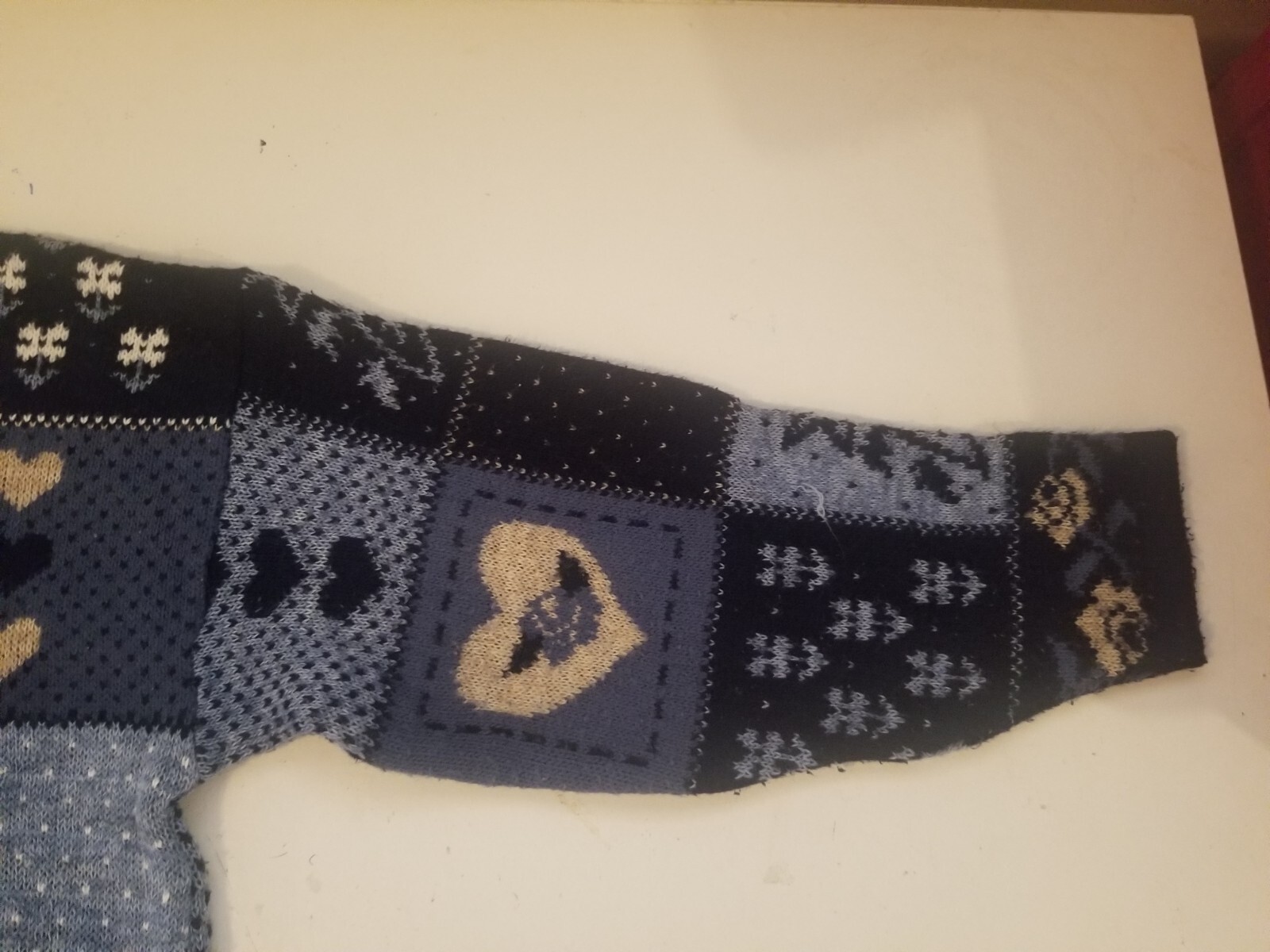 Vintage Adele Sweater Large Knitwear Blue Hearts Flowers MadeInUSA 46&Prime;B/27&Prime;L EUC