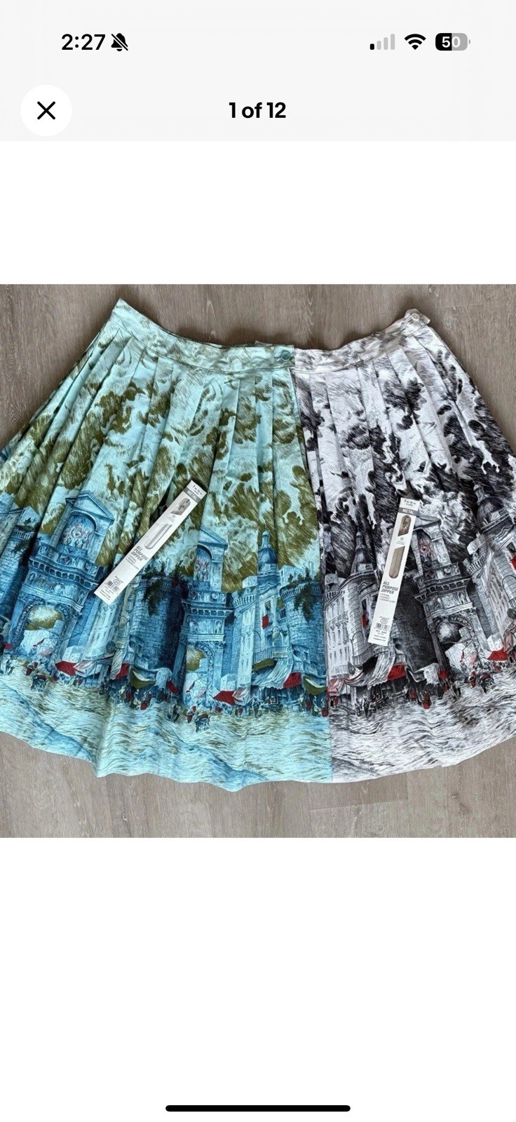 Vintage Millworth Renaissance Skirts Lot (2) Cotton Novelty Border Print XS 24