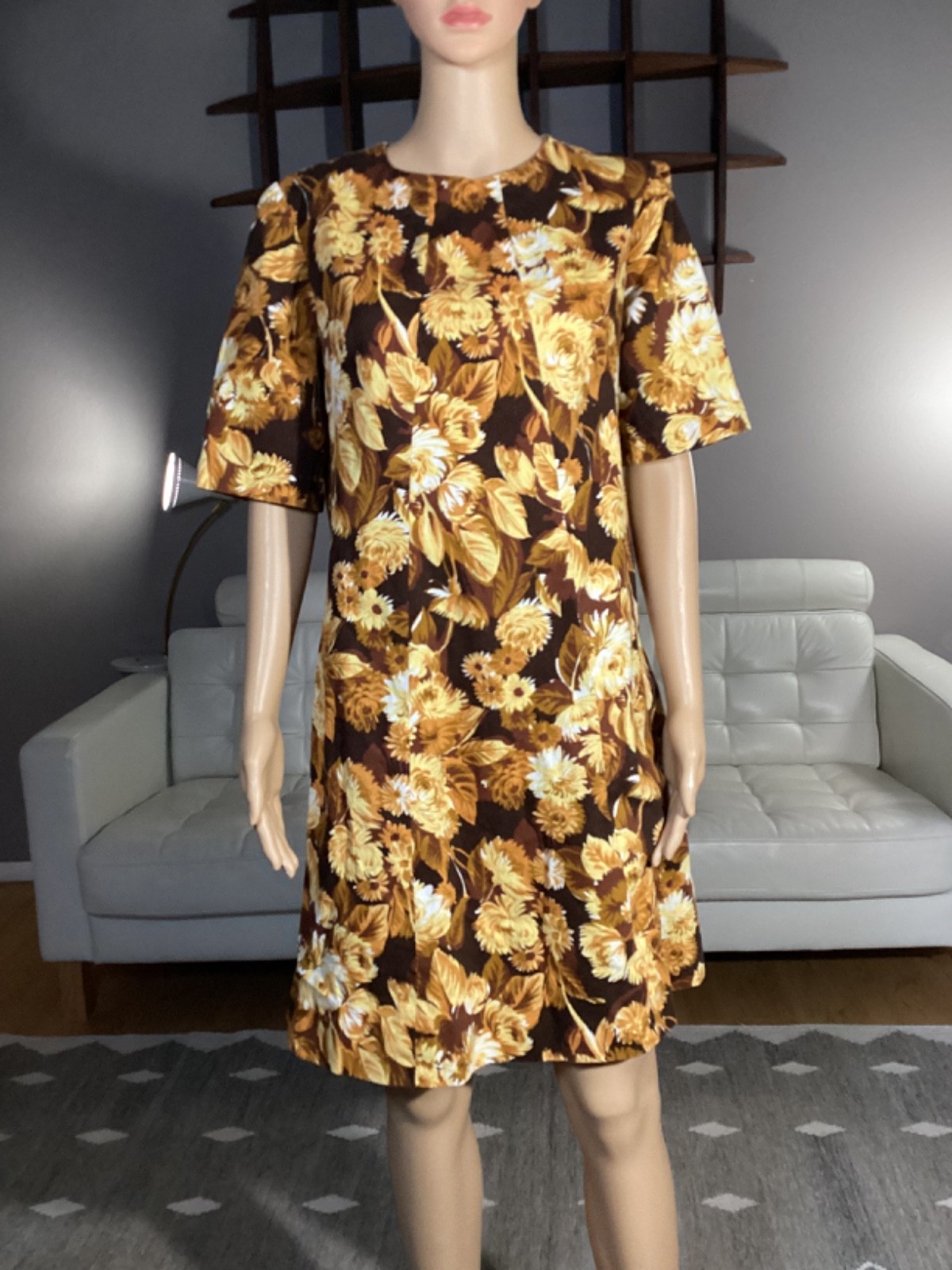 Vintage 60&rsquo;s 70&rsquo;s HAWAIIAN Floral Barkcloth Handmade Dress Hippie Boho Tiki