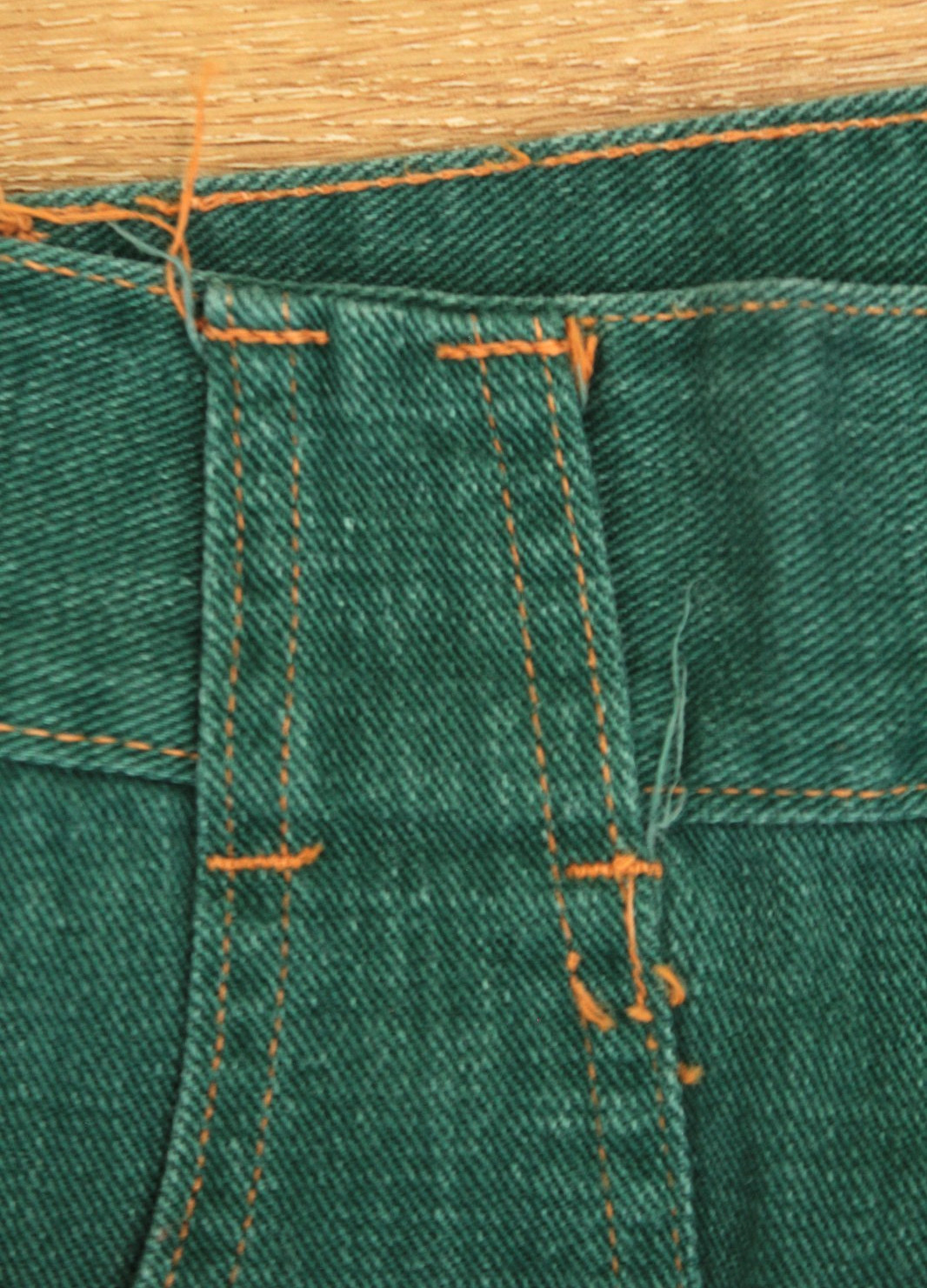 VTG Womens 70s Hunter Green Denim Snap Button Fly Bell Bottom Jeans Sz 28&Prime; 1970s