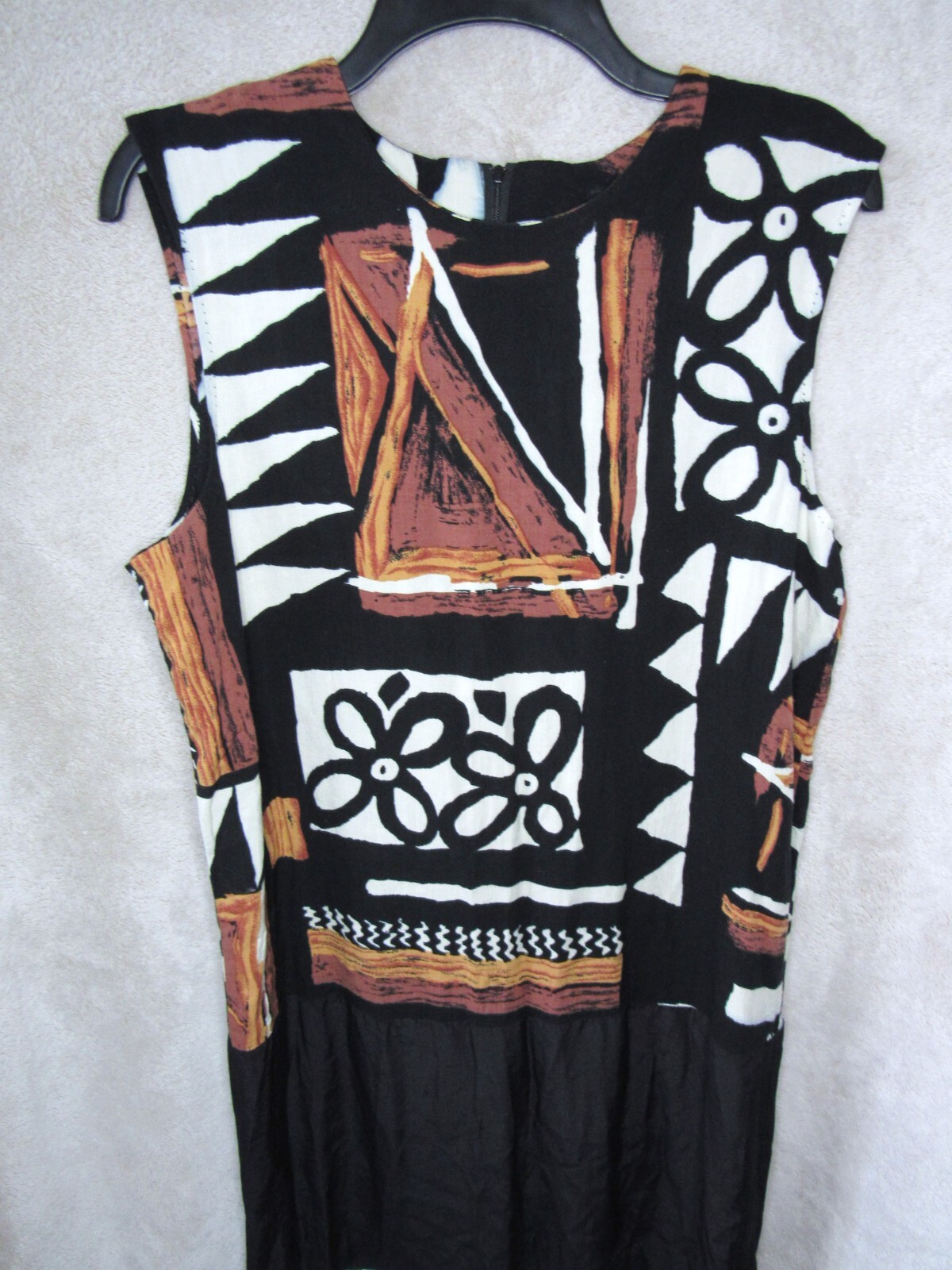 80s Mod Shift Dress Geometric Abstract Tribal Womens Size 12 TINA BARRIE Retro