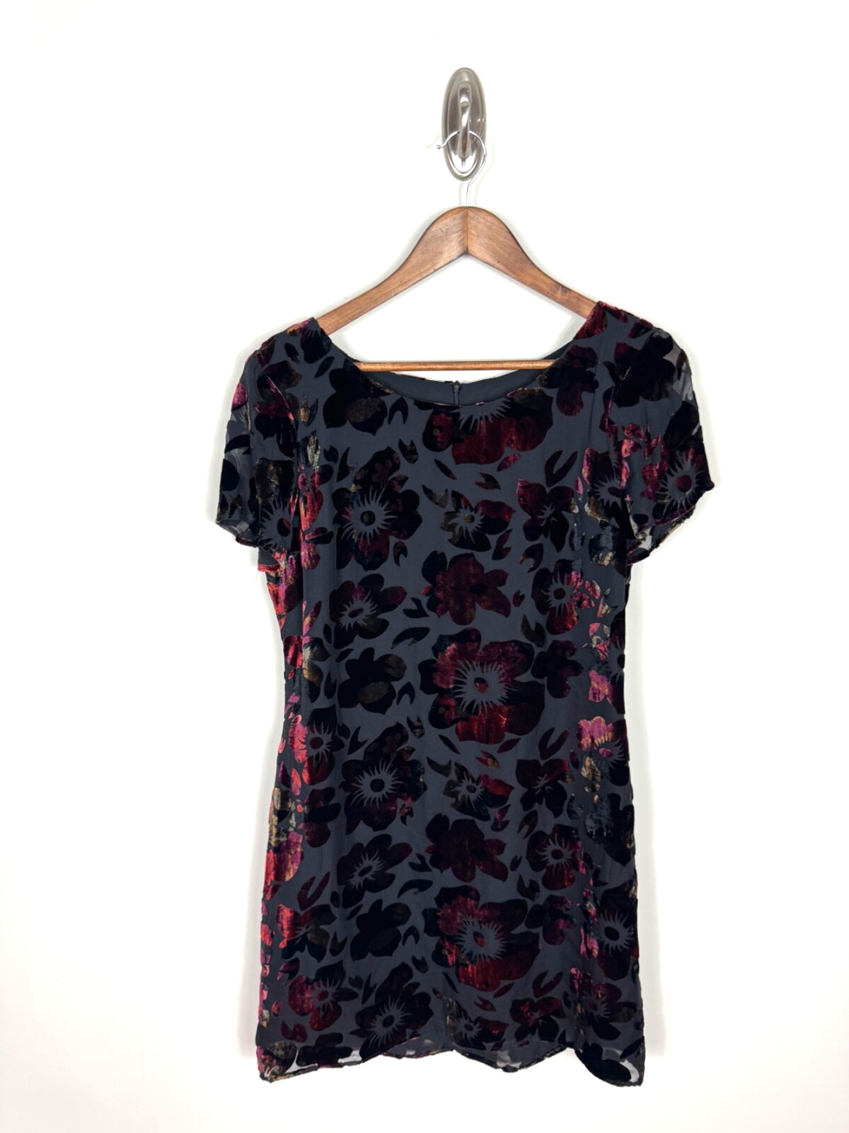 Vintage Harold&rsquo;s Silk Blend Velvet Embossed Floral Shift Dress Size M, Marked 10