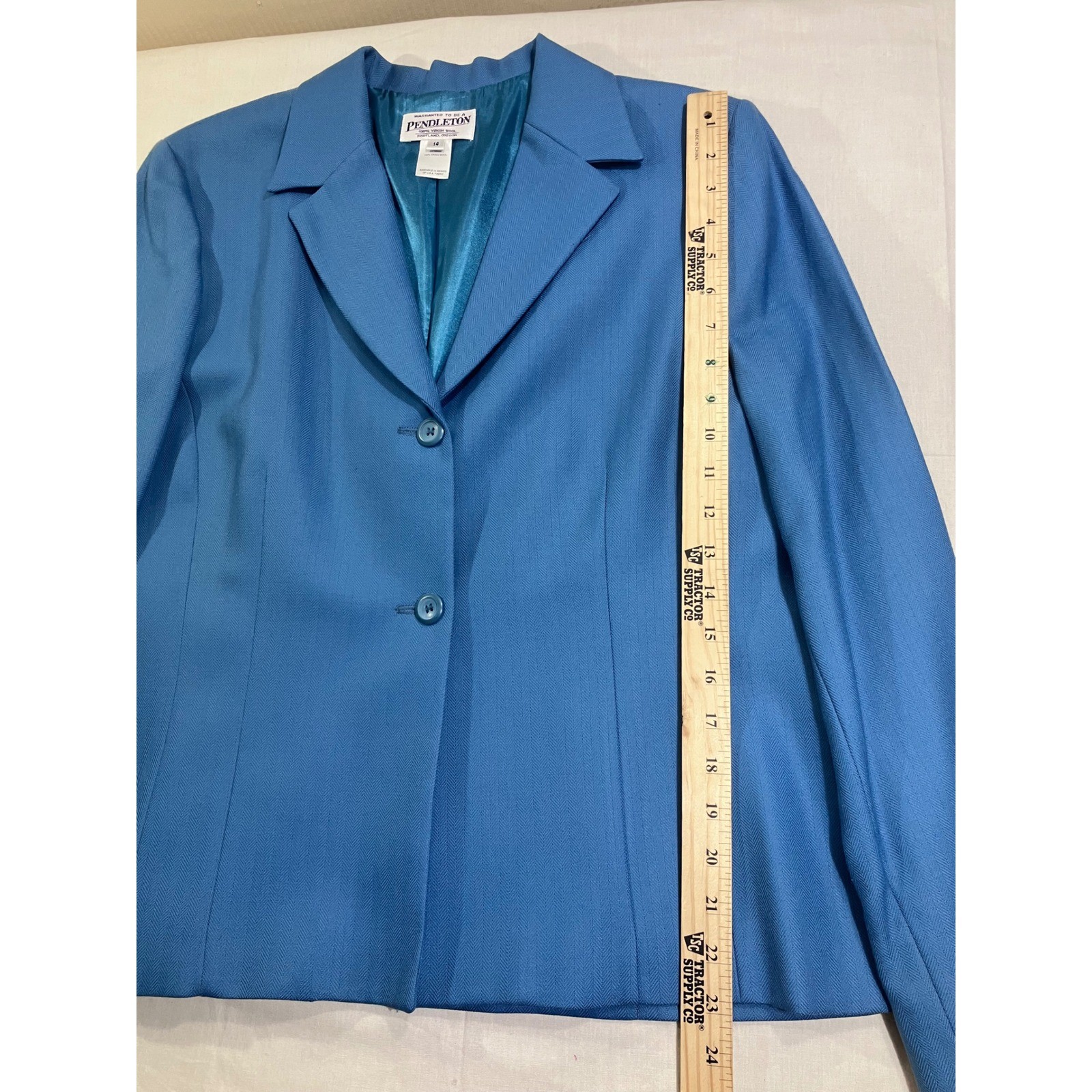 Pendleton Blue Virgin Wool Skirt Suit Set Blazer Pleated Plaid Skirt Womens 14