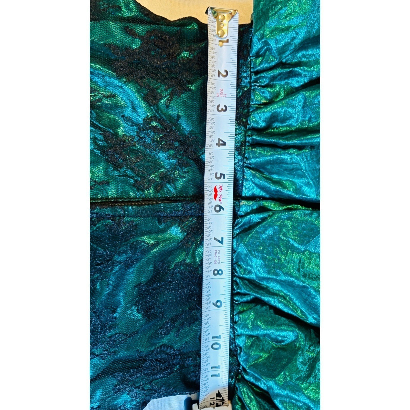 Loralie Original Vintage 80s Emerald Green Metallic Lace Ruffle Gown Dress 0