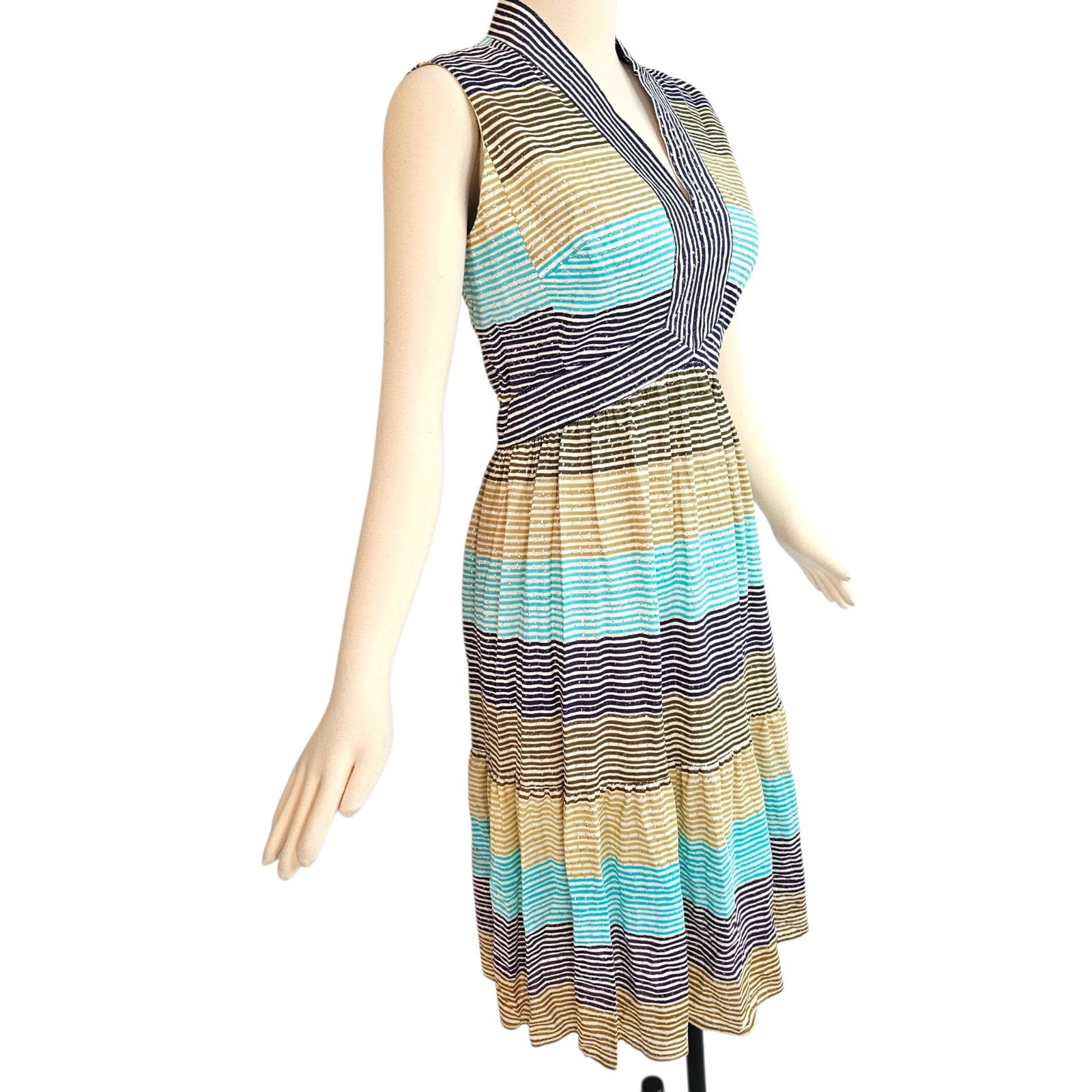 Vintage 1960s 70s Dress Sundress Striped Tiered Young Dimensions Romantica