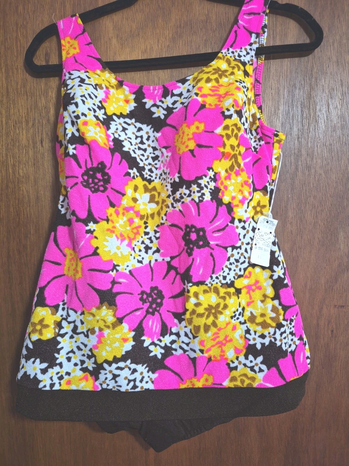 VINTAGE PSYCHEDELIC MOD FLORAL WOMENS 2 PC SWIMSUIT BATHING SUIT SZ 14/36-NEW!!