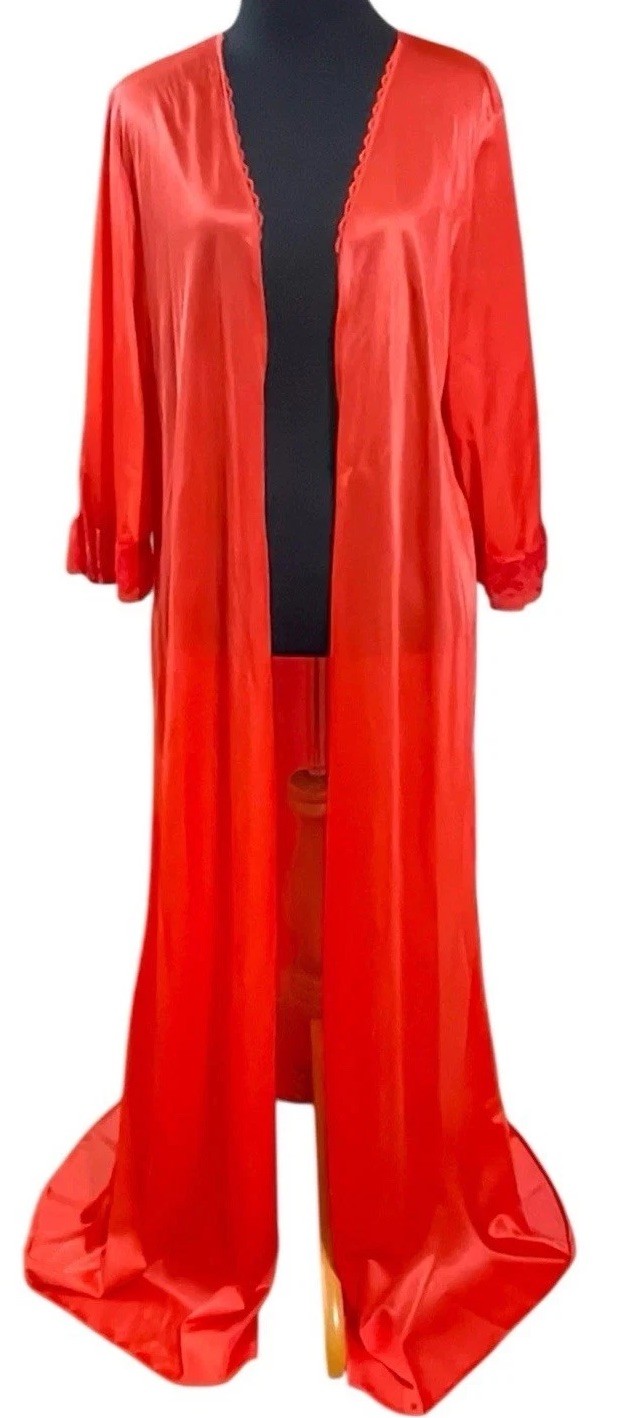 Pandora Semi Sheer Robe Scallop Lace Hem Red L Love Elegant Luxury romantic VTG