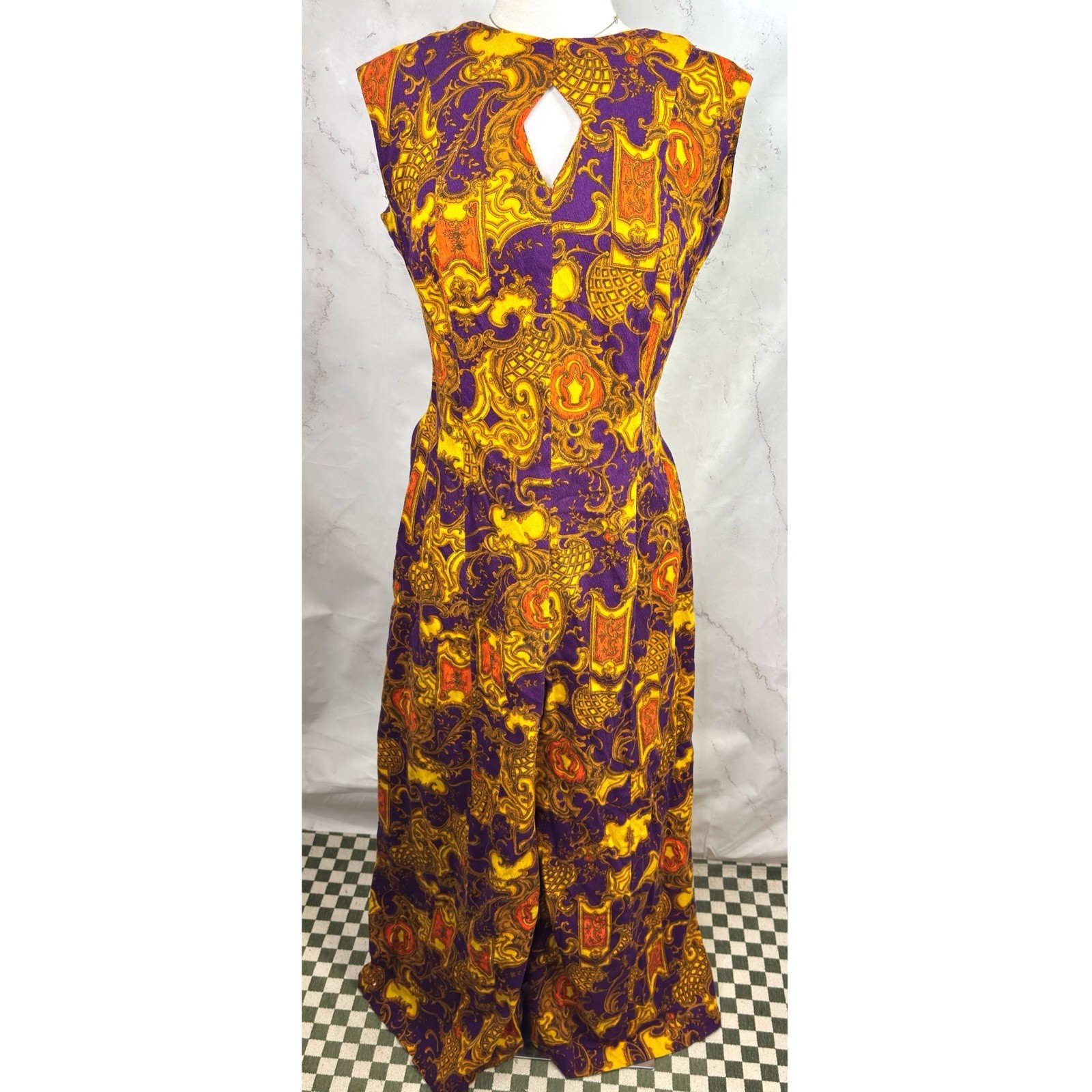 Vintage 60s 70s Hawaiian Palazzo Jumpsuit Psychedelic Tiki Mod M Wide Leg FLAW**