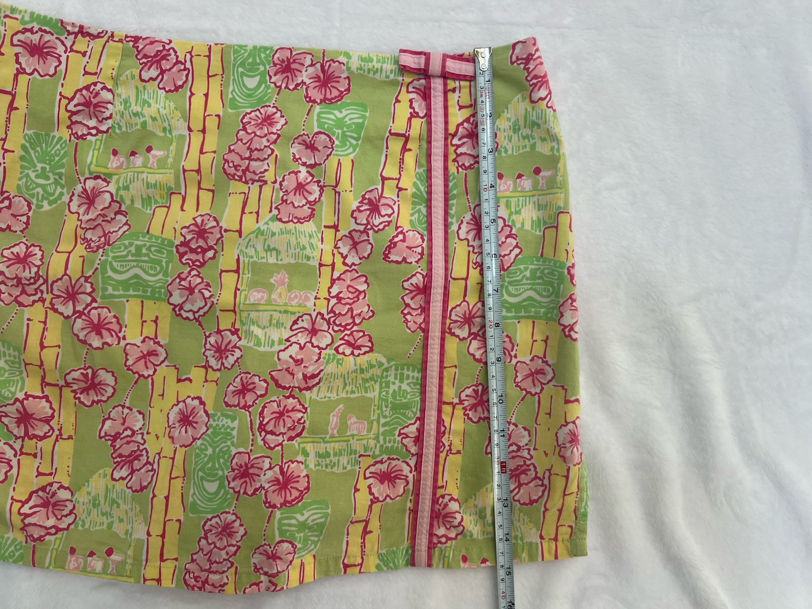 VTG 90s Lilly Pulitzer Mini Skort Lime Green Pink Flowers Tiki Summer Bow S 10