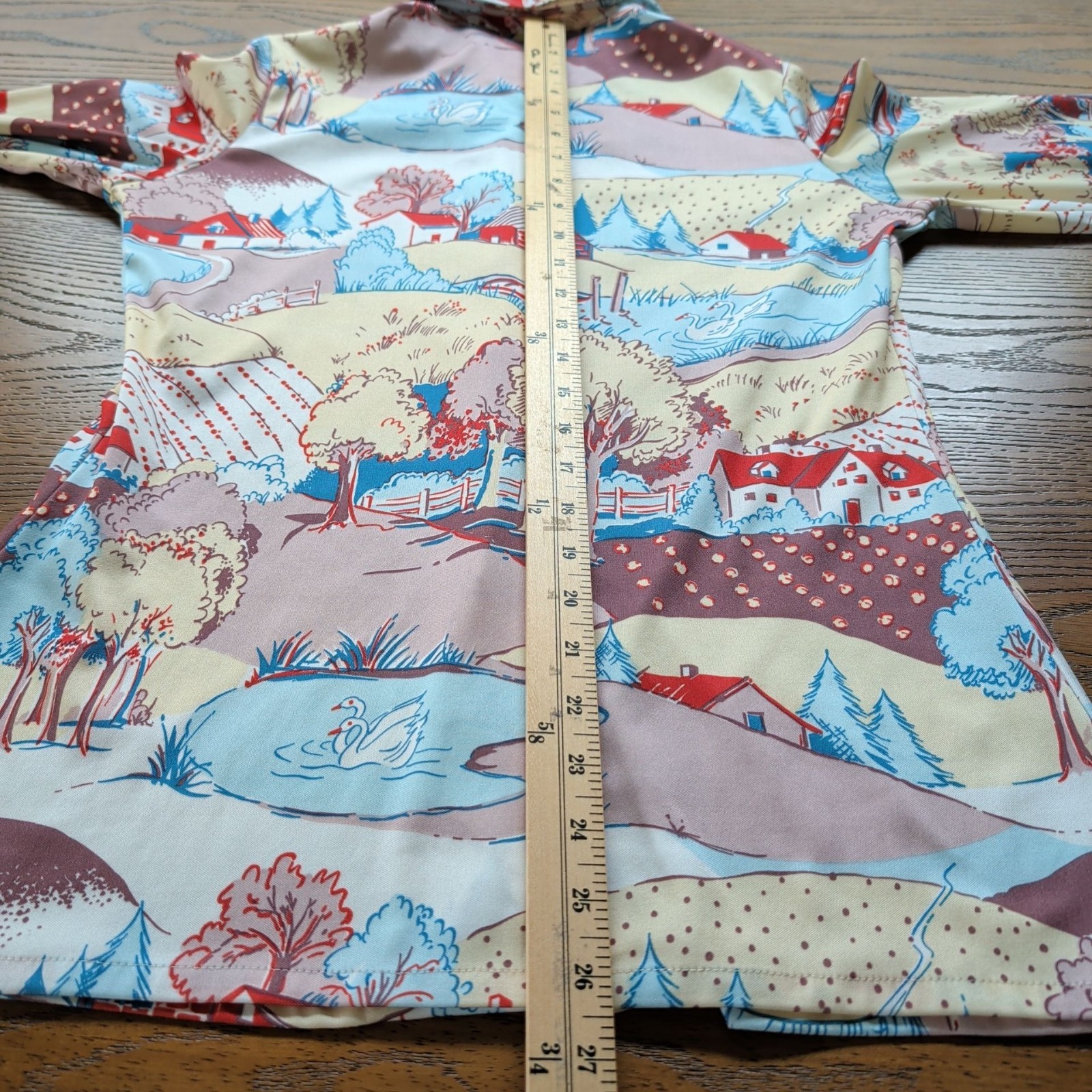 Vintage Catalina Sport Women Novelty Scenic Button Front Blouse Long Sleeve