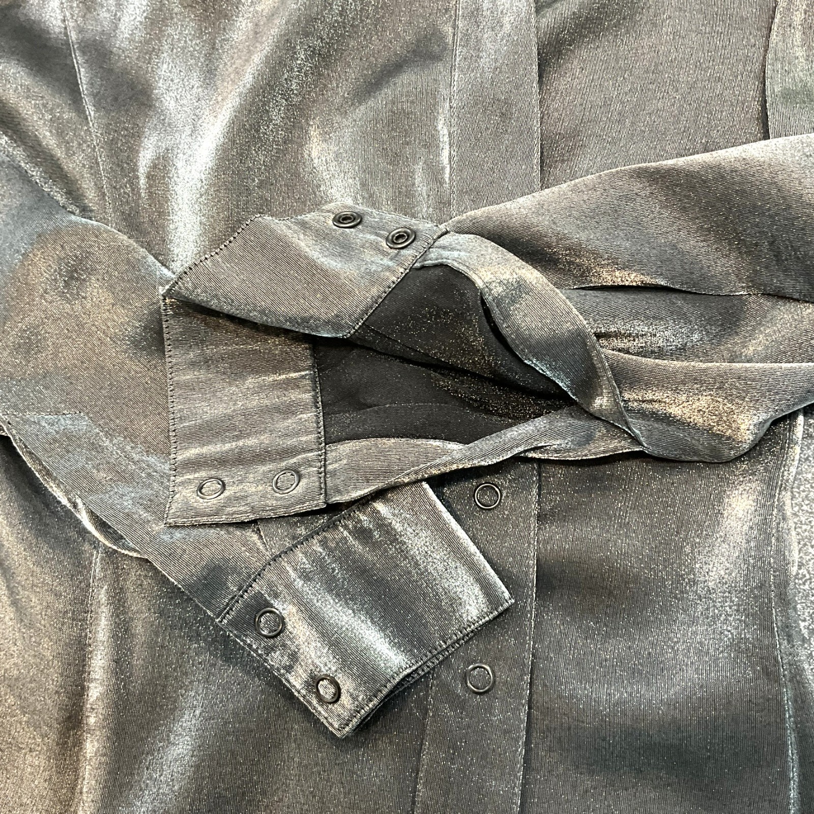 Clasen Vintage Silver Metallic Shimmer Blouse Drapped Collar IT38 Italy