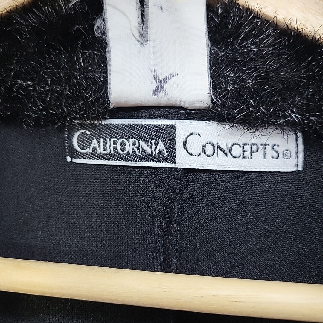 Vintage California Concepts Jacket Fur Collar Womens Black Sz L Large Long Wrap