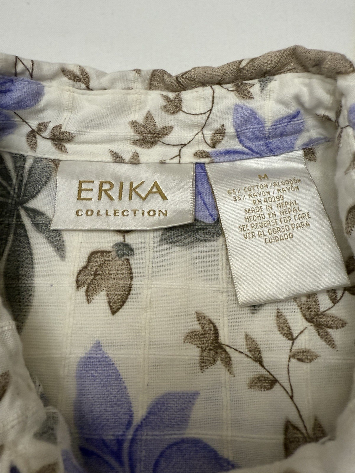 Vintage EUC 1990s Erika Collection Floral Button Front Blouse Made in Nepal Med