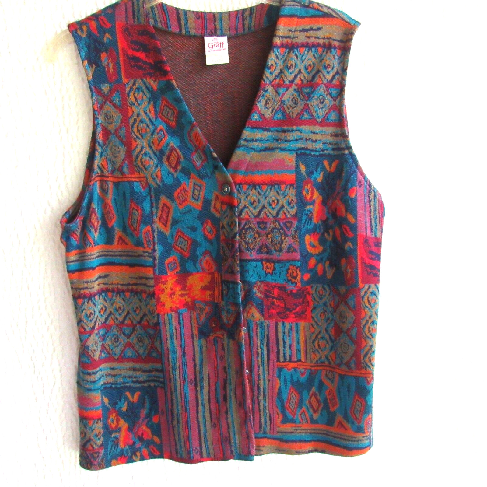 Colorful Abstract Cardigan Sweater Vest XL Grannycore Vintage Graff Art to Wear
