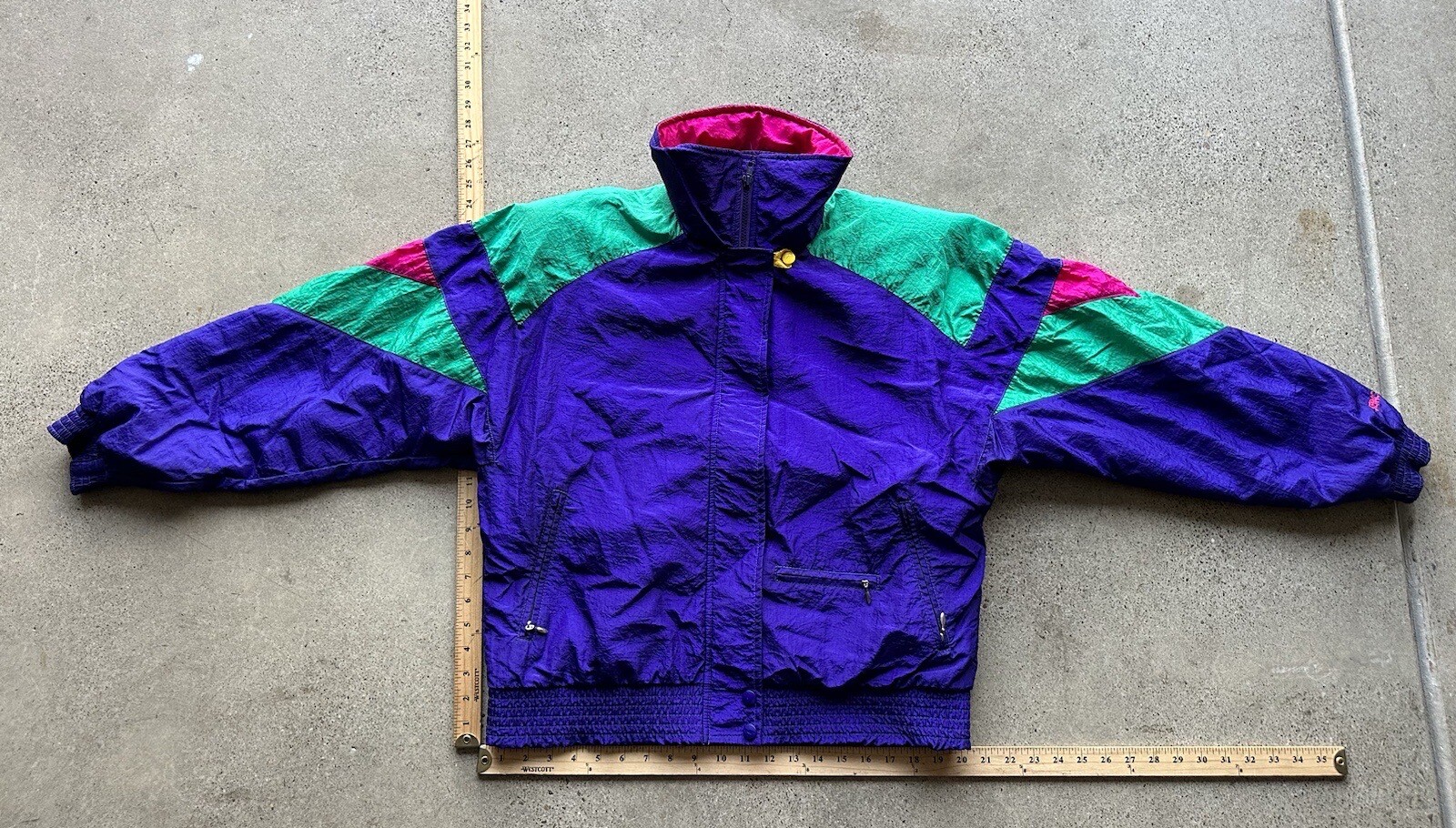 Vintage Serac Thinsulate Lined Neon Purple Color Block Nylon Ski Jacket Size 8
