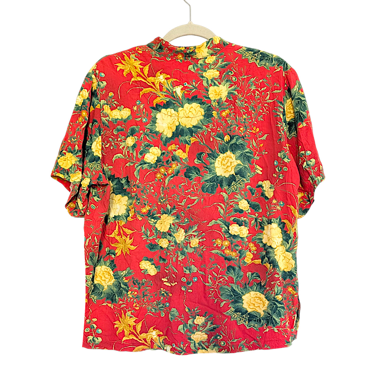 Jams World vintage LE USA made 100% rayon floral mao neck side slits boxy shirt