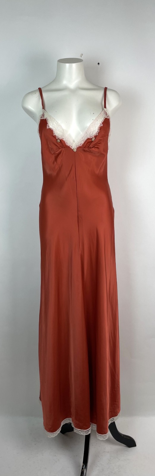 DEADSTOCK GILDA Vintage Bias Cut 1960 70s Satin Copper Rust Bias Cut SlipDress S