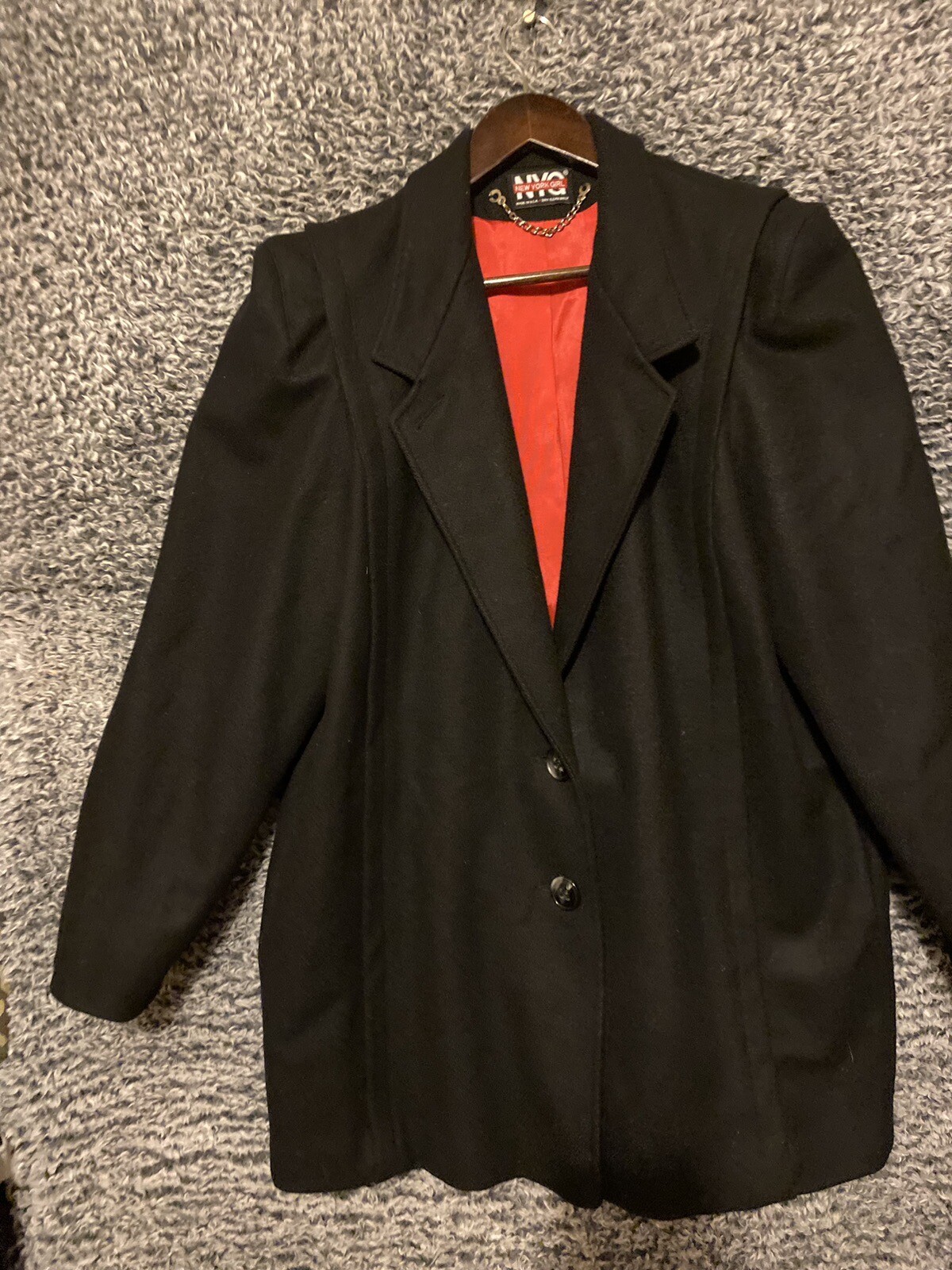 Solid Wool Coat New York Girl Black With Red Lining USA Union Made Vintage Sz 8