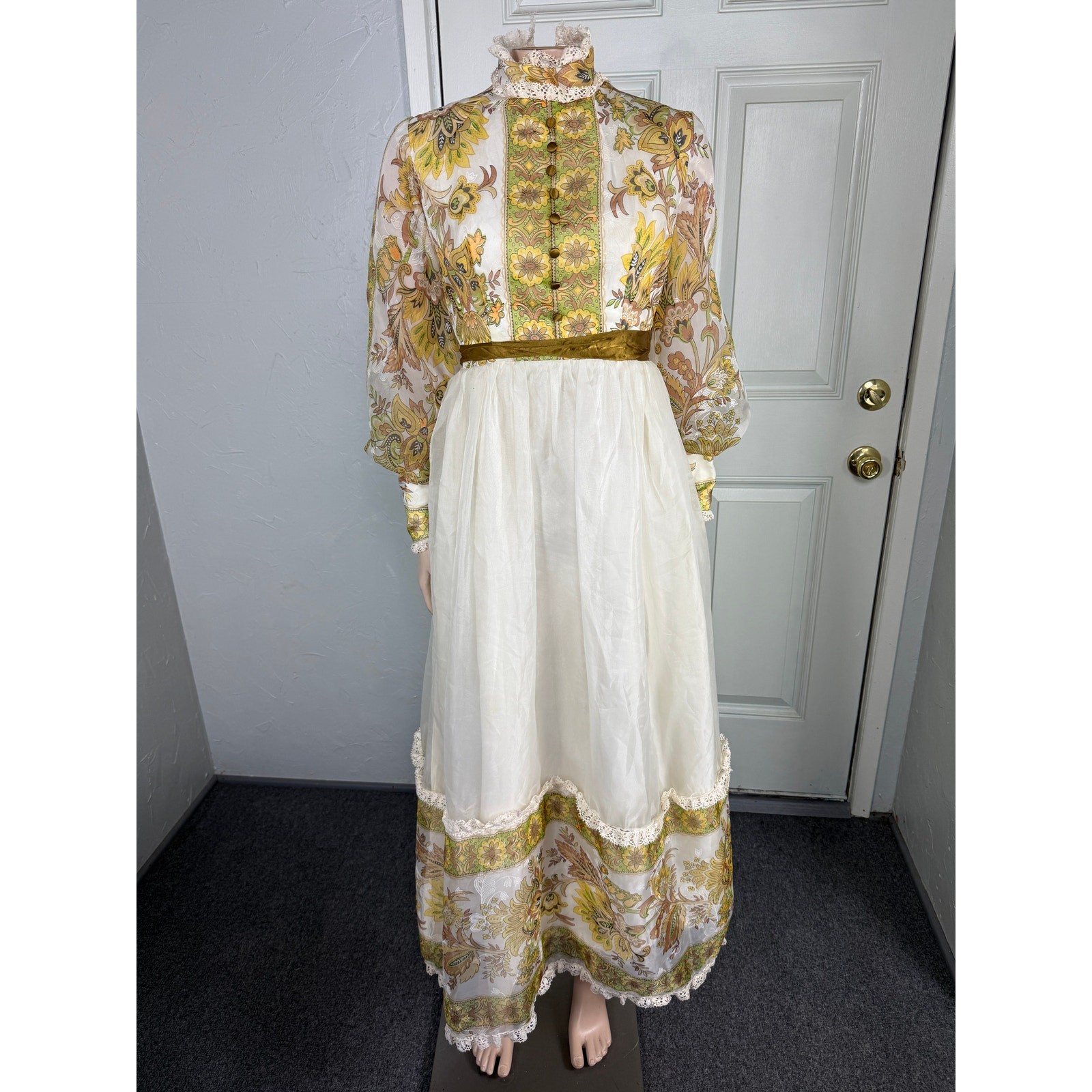 Vintage 70s 60s Women&rsquo;s Dress Maxi Bohemian Long Sleeve Party Retro Floral R3-30