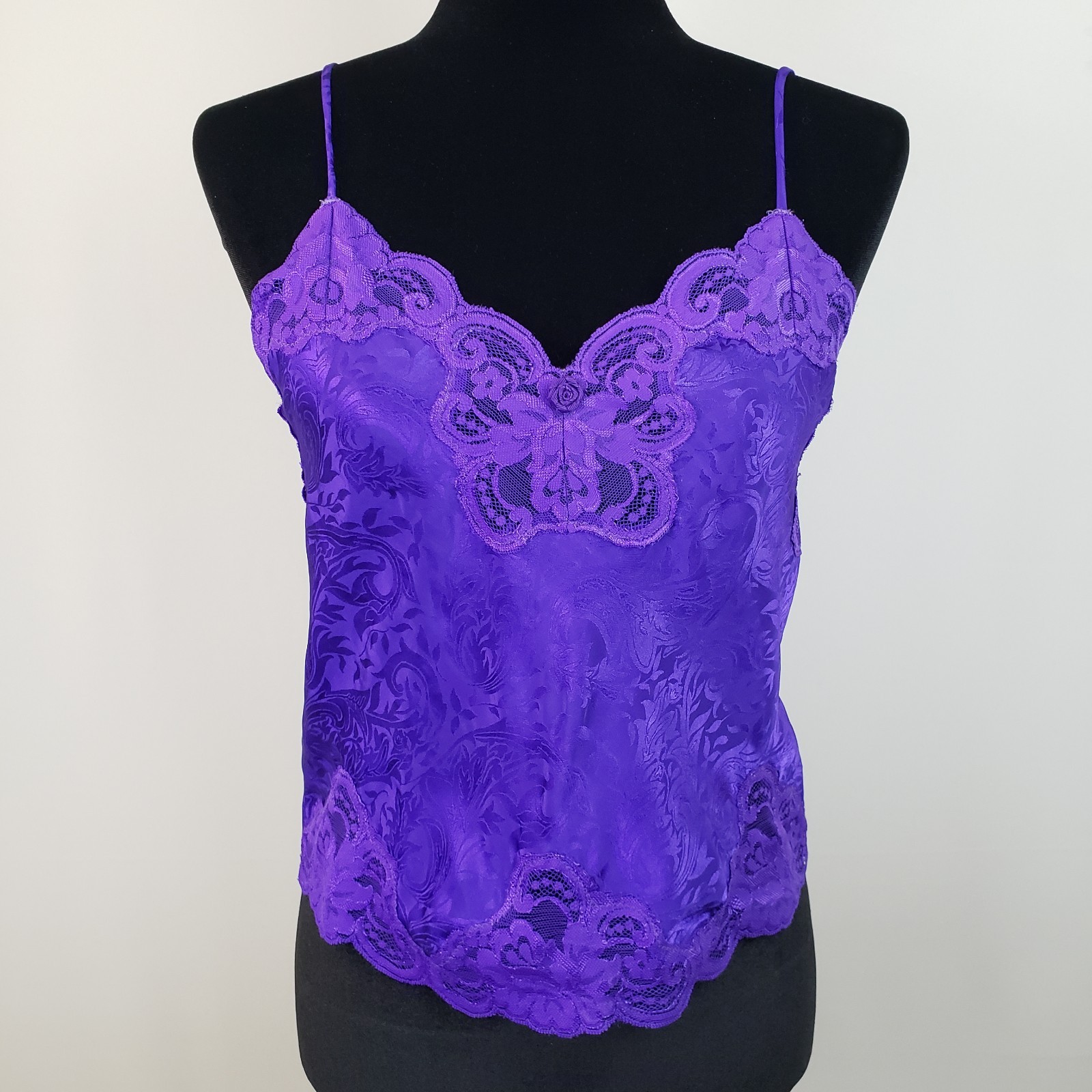 VTG 80s Camisole S Purple Satin Lace Colorful Vamp Club Boho Coquette Festival